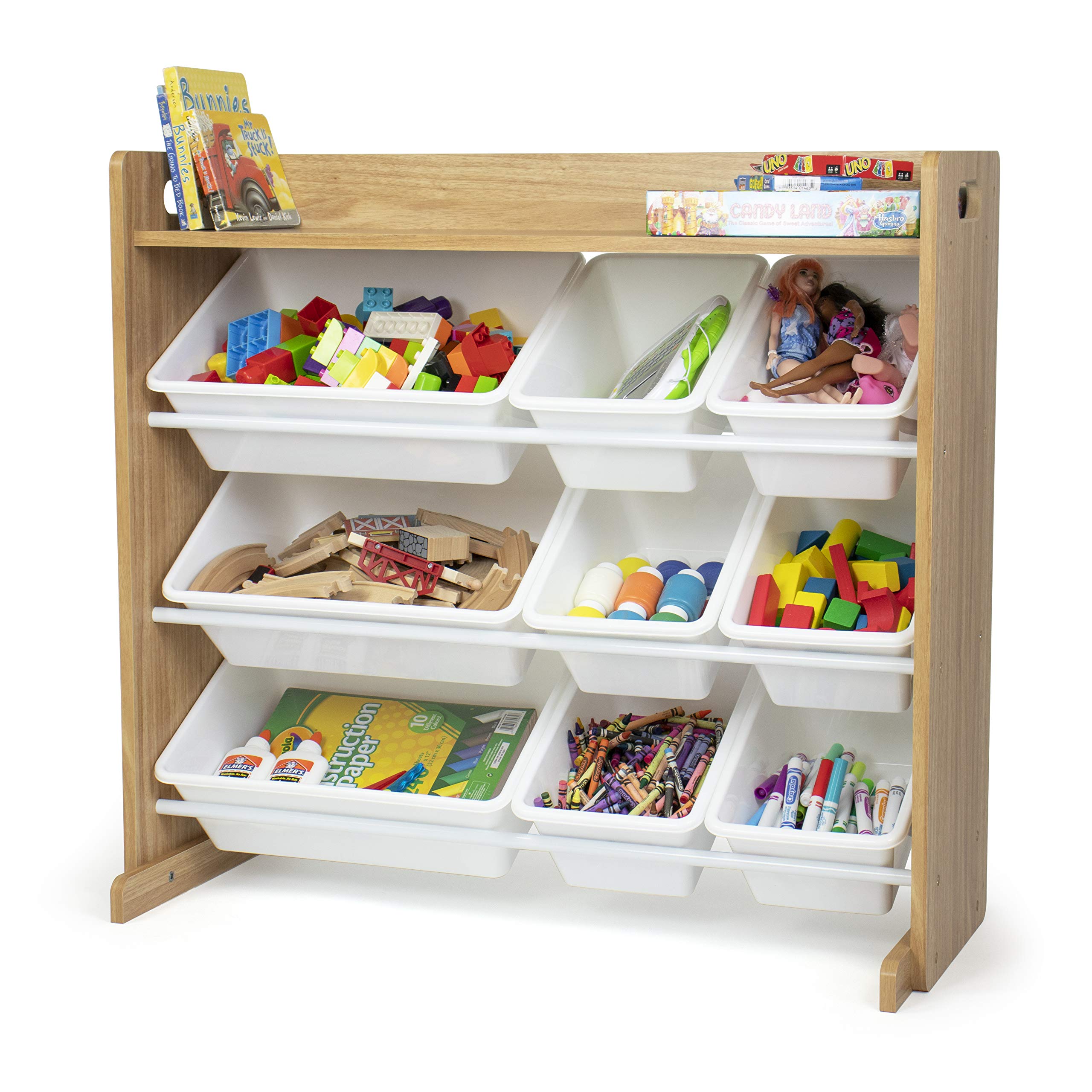 Humble Crew White & Natural Wood Toy Storage Chest with Bins - Kids Room Organizer for Toys, Books & Clothes | Perfect for Nursery, Playroom & Bedroom Organization