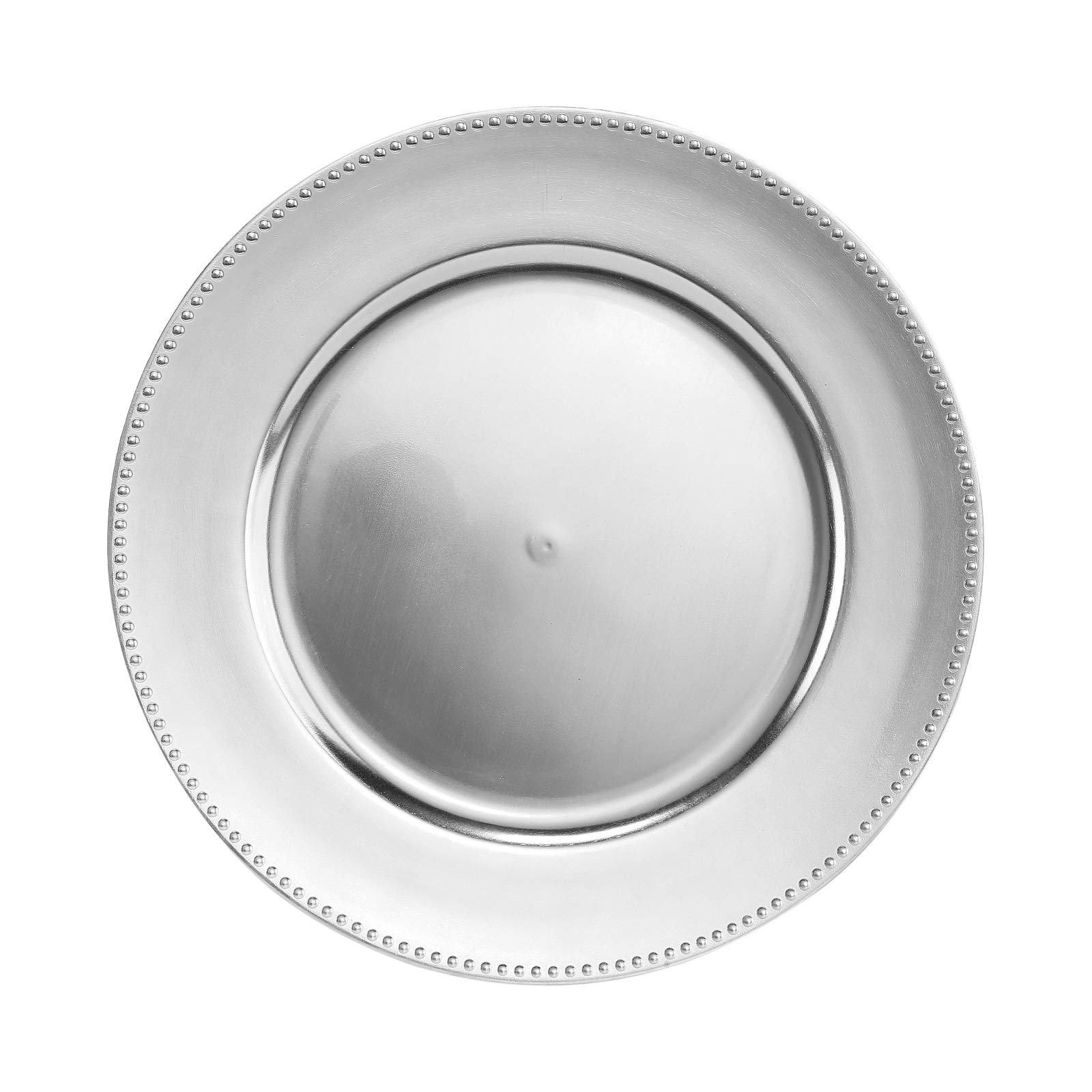 ALEX Silver 13 Inch Round Beaded Charger Plates - Electroplated Dinner Plates for Weddings, Holidays & Special Events (6-Pack) | Elegant Table Setting for Formal Dining & Party Decor