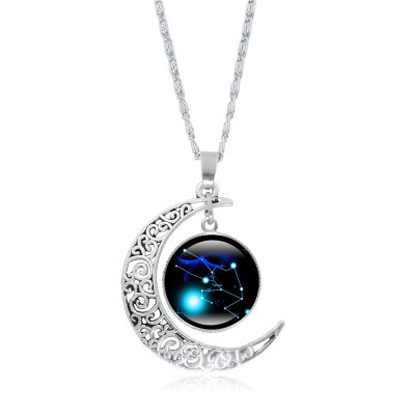 12 Constellation Necklace with Crescent Moon Pendant - Zodiac Astrology Jewelry for Women & Men - Perfect Gift for Birthday, Anniversary & Summer Fashion Accessories
