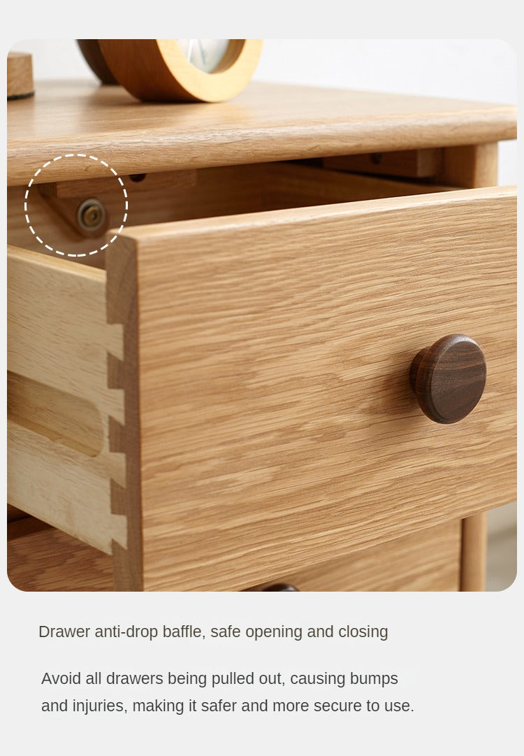 Solid Oak Wood Nightstand with Two Drawers - Bedside Table for Bedroom, Living Room, or Office Storage