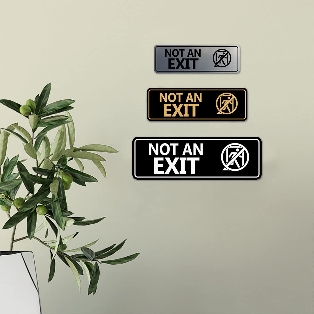 Standard NOT an EXIT (Stick Man) Sign in Brushed Silver - Medium Size Safety Sign for Warehouses, Offices, and Public Buildings