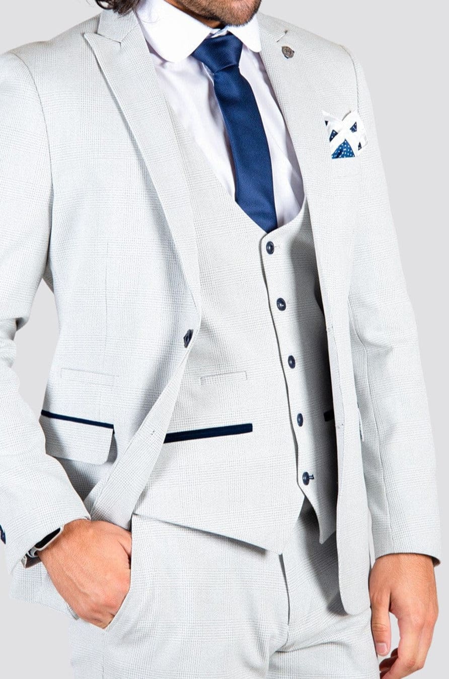 Marc Darcy Bromley Grey Stone Check Blazer for Men - Classic Slim Fit Business Suit Jacket - Perfect for Office, Weddings & Formal Events