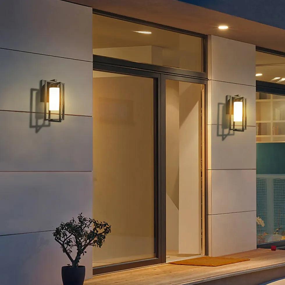 Modern Rectangular Frame Cylindrical Outdoor Wall Lights - Weatherproof LED Sconce for Porch, Patio, Garden & Exterior Home Lighting