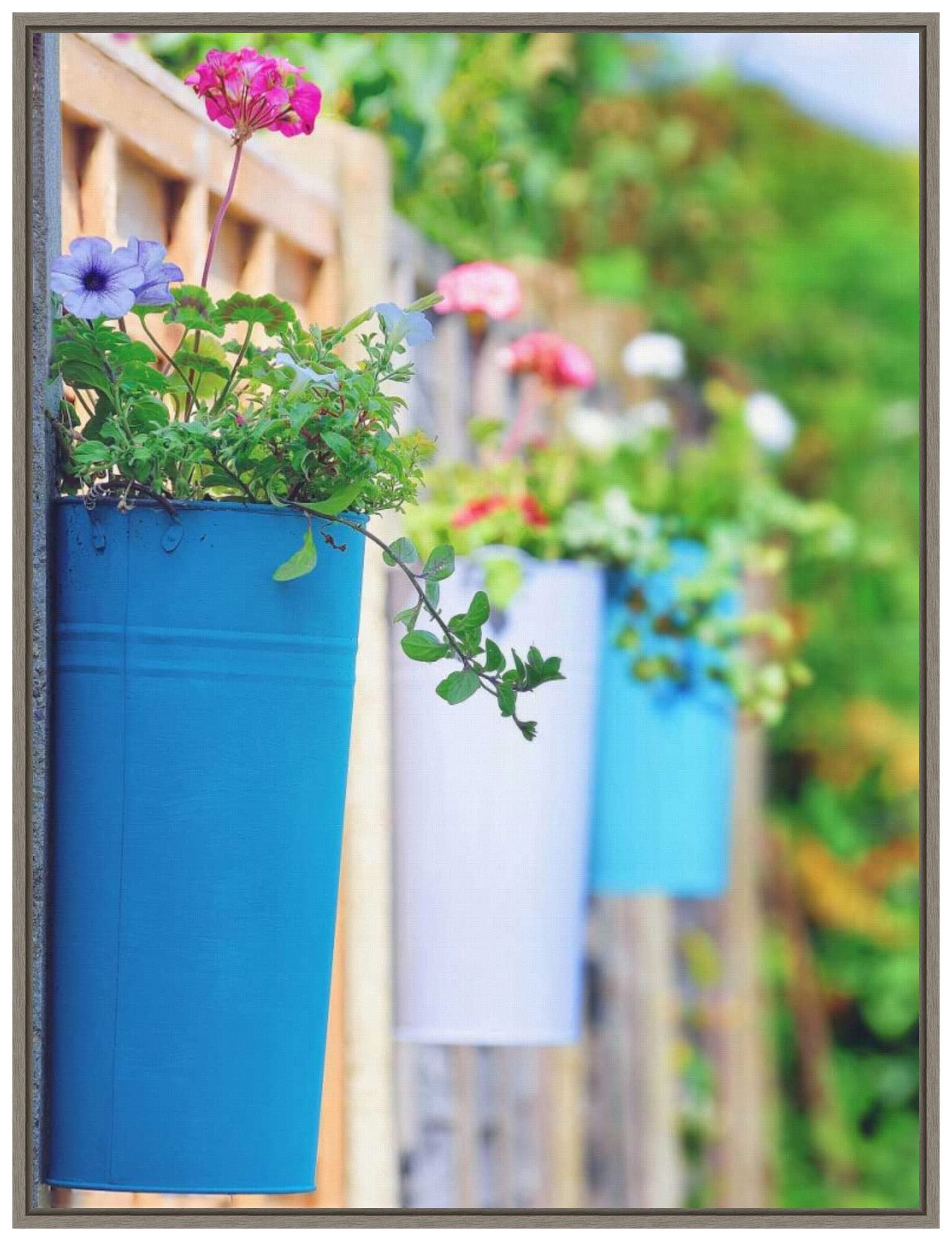 Amanti Art Framed Canvas Wall Art Print - The Colored Pots by Adelino Goncalves (23x30 Inches) with Sylvie Greywash Frame - Large Size Home Decor for Living Room, Bedroom & Office