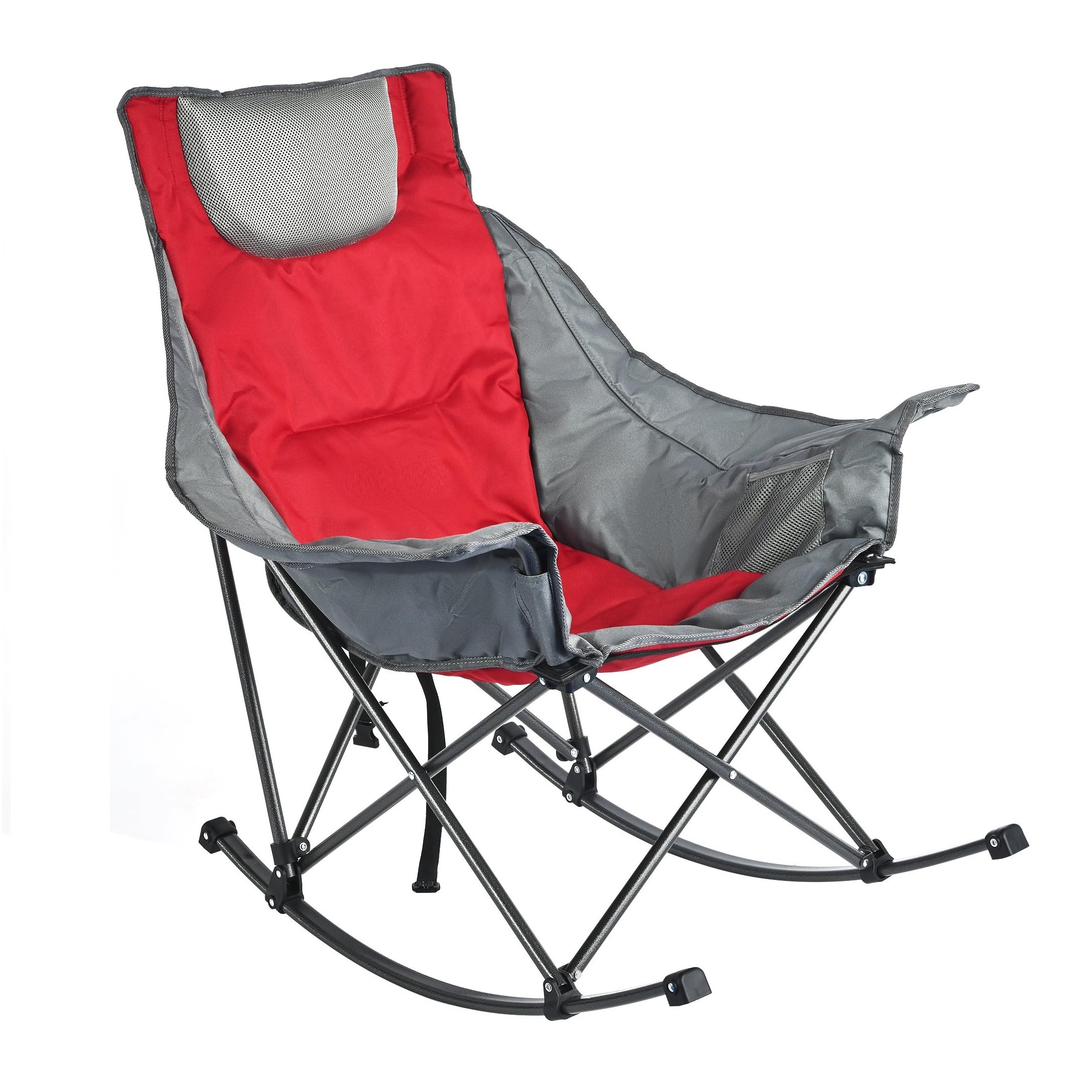 **SUNNYFEEL Premium Rocking Camping Chair - Heavy Duty Oversized Folding Recliner with Padded Seat & Storage Pocket - Portable Outdoor Lounge Chair for Camping, Picnics, Beach, Patio & Backyard Relaxation - Includes Carry Bag**