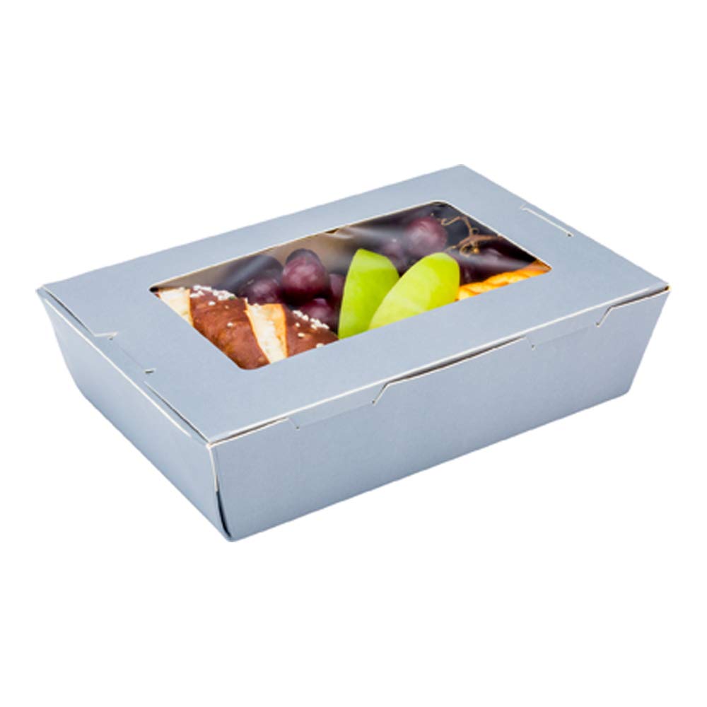 Restaurantware Cafe Vision 42oz Disposable To-Go Food Containers - 200 Pack Grease-Resistant Gray Paper Takeout Boxes with Hinge Lock & Window | Perfect for Lunch, Desserts, Catering & Restaurant Takeout
