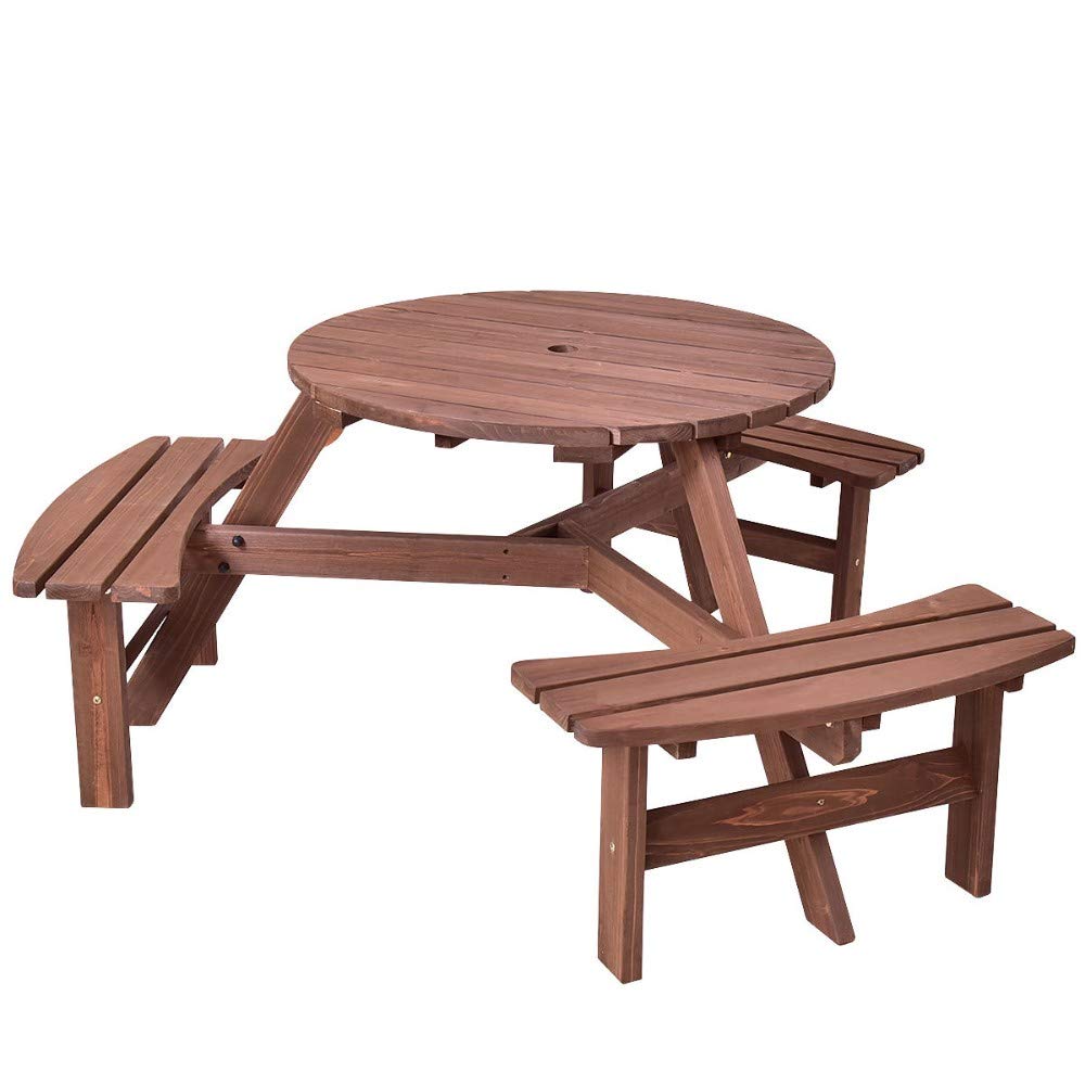 6-Person Outdoor Wooden Picnic Table with Benches - Patio Dining Set for Garden, Backyard, Pub & Beer Garden Gatherings | Weather-Resistant Wooden Outdoor Furniture for BBQs, Parties & Family Meals