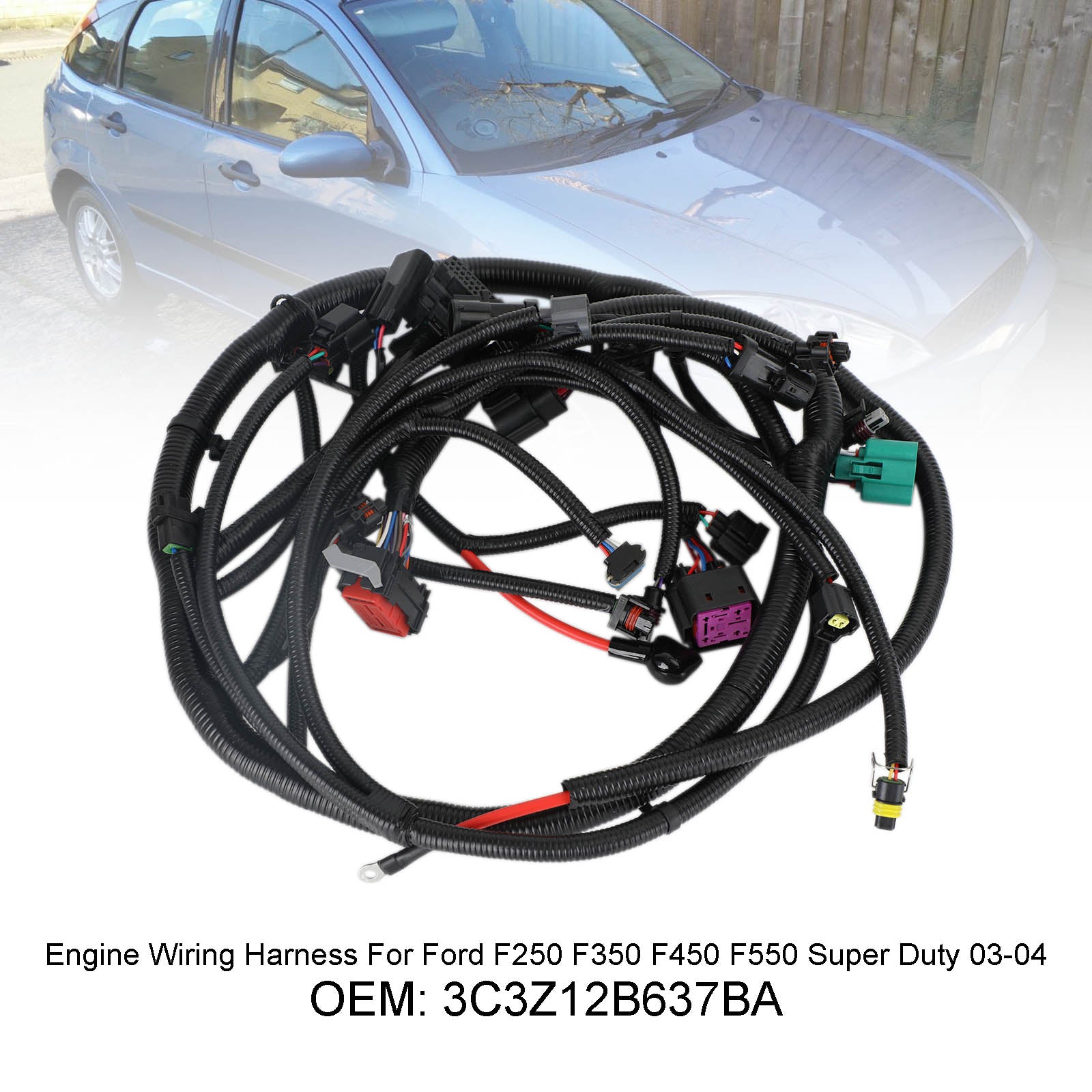 03-04 Ford F250 F350 F450 F550 Super Duty Engine Wiring Harness 3C3Z12B637BA - Replacement Electrical Connector for Truck Repair & Maintenance