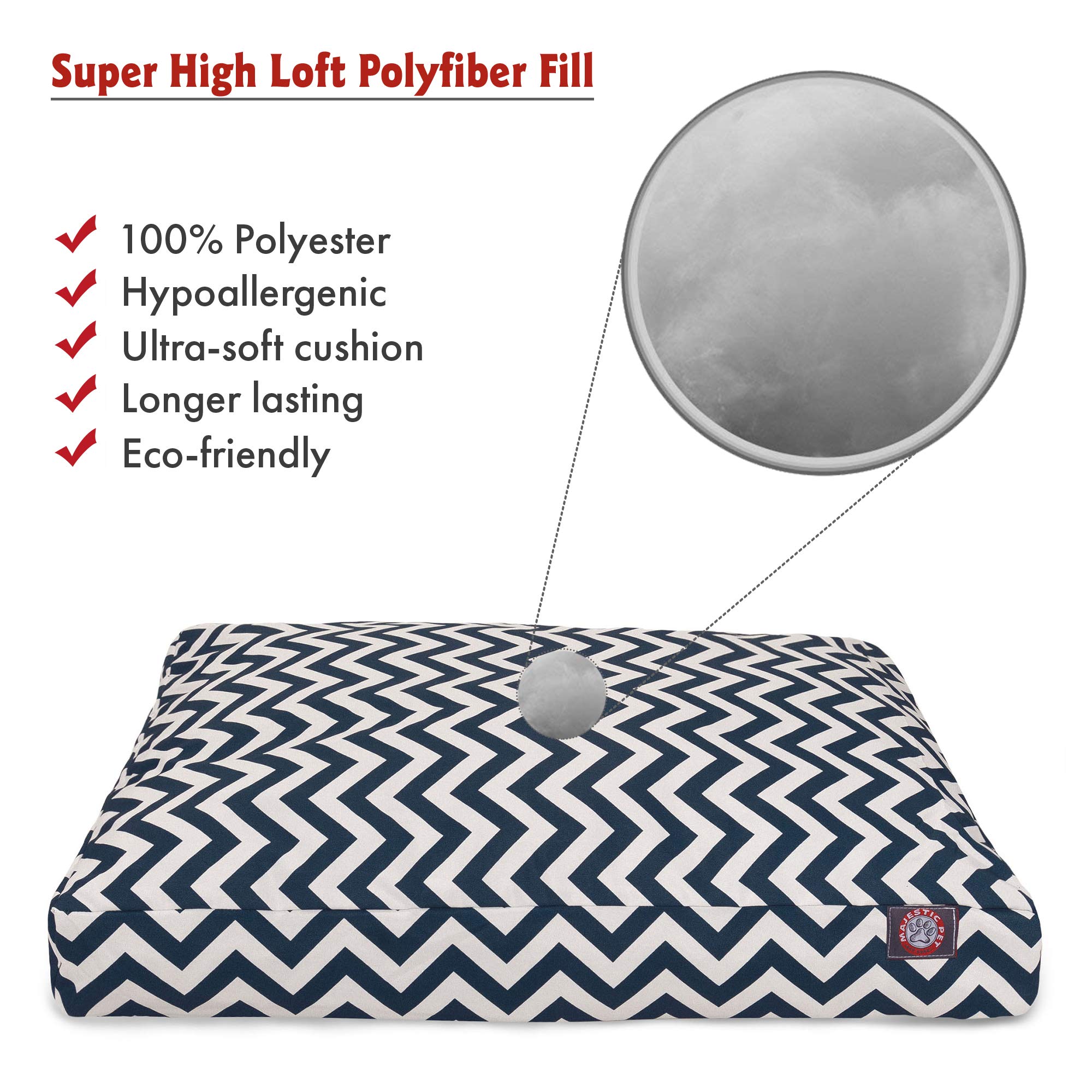 Majestic Pet Chevron Rectangle Washable Dog Bed – Non-Slip Comfortable Crate & Kennel Bed with Removable Cover – Large Navy Polyester Fiber Pet Bed for Sleeping, Lounging & Travel – Perfect for Dogs, Puppies & Pet Crates