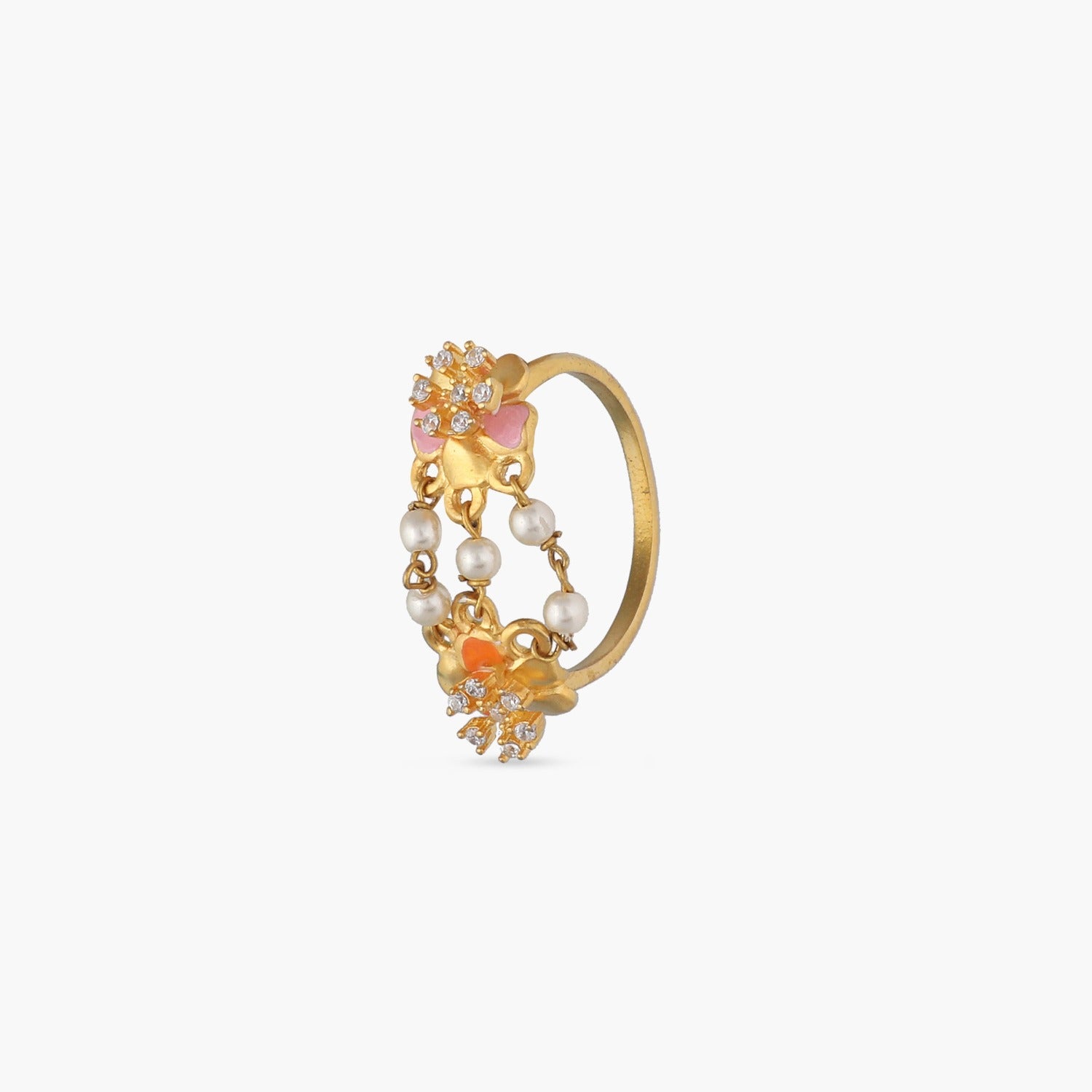 Jalaja Pearl Floral Finger Ring - Elegant Handmade Pearl Flower Ring for Women - Perfect for Weddings, Parties & Special Occasions