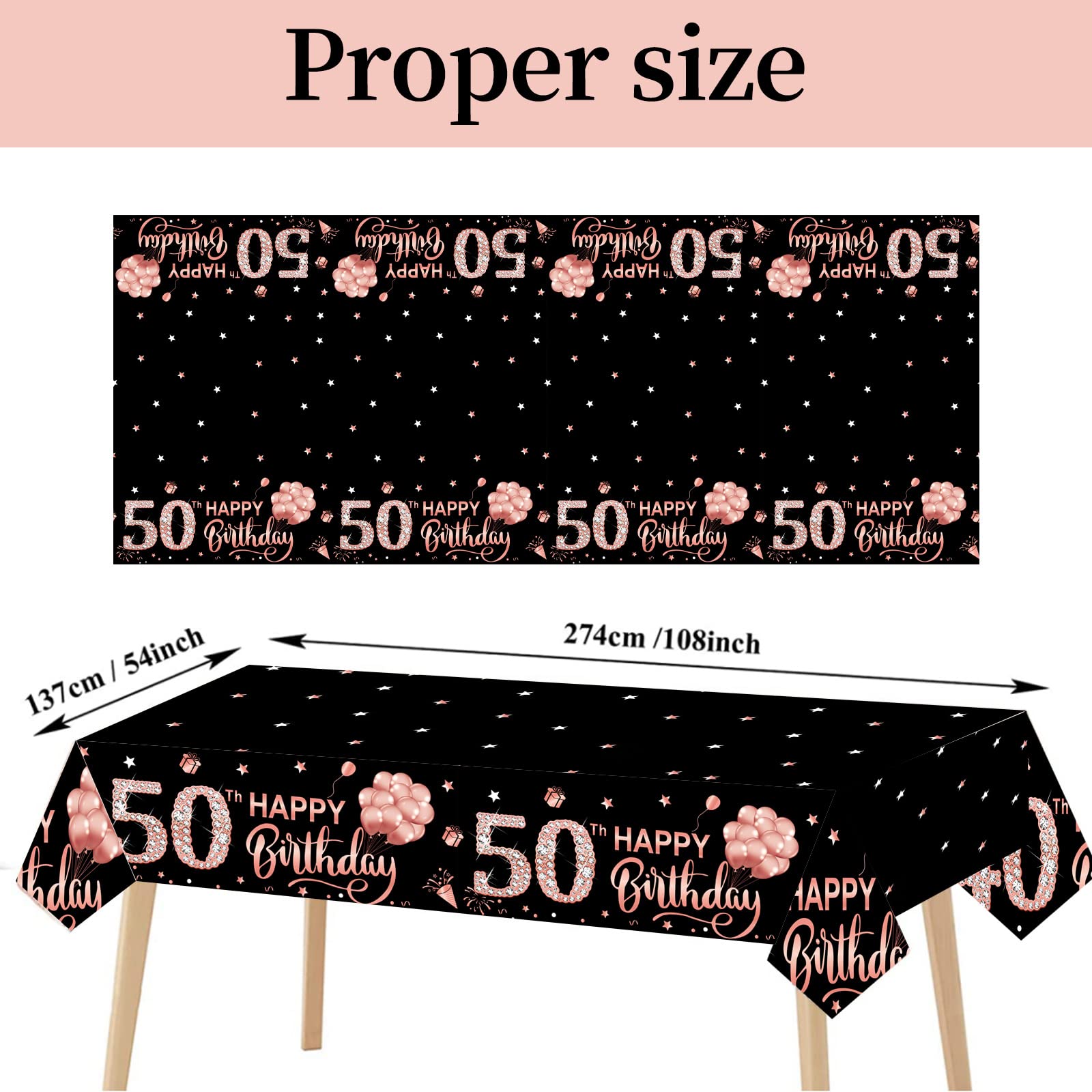 3 Pack Rose Gold 50th Birthday Tablecloth Decorations for Women - Happy 50th Birthday Party Supplies, Disposable Plastic Rectangular Table Cover - Perfect for Milestone Celebrations, Anniversary Parties & Special Events