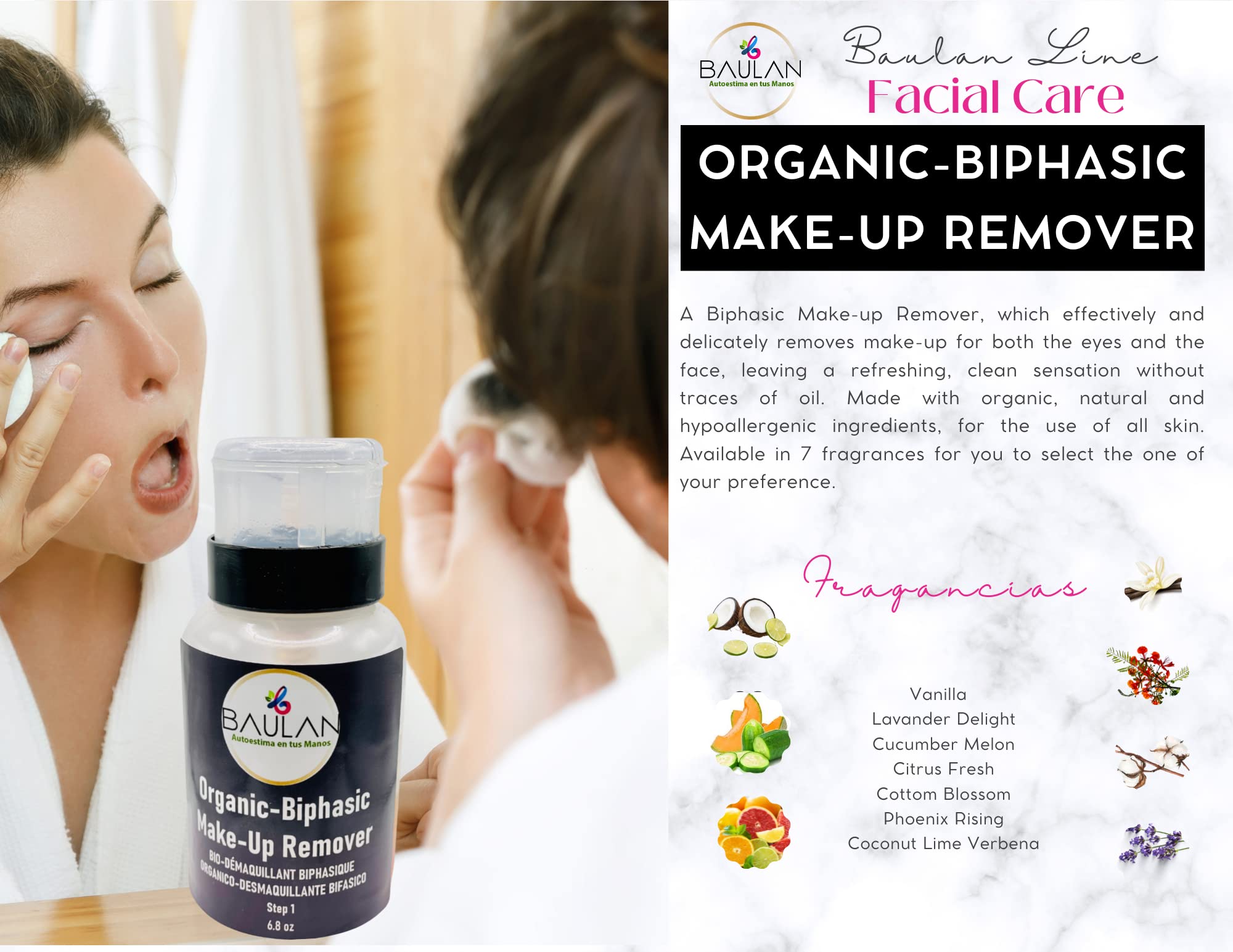 BAULAN Organic Biphasic Makeup Remover - Phoenix Rising, 6.8 oz | Gentle Eye & Face Cleanser for Sensitive Skin | Perfect for Daily Makeup Removal & Skincare Routine