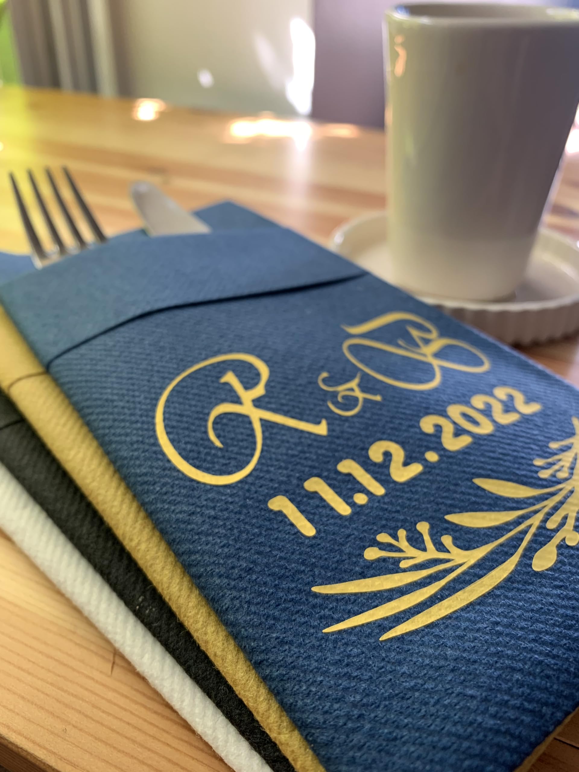 Custom Printed Personalized Pocket Air Laid Napkins - Linen-Like Disposable & Highly Absorbent with Built-in Flatware Pocket - Perfect for Birthday, Bridal Shower, Baby Shower, Party, Wedding & Special Events - Ideal for Elegant Dining, Outdoor Gatherings & Formal Occasions