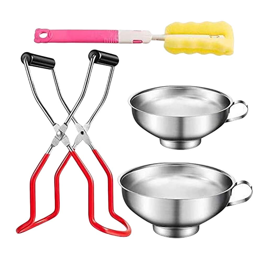 Stainless Steel Canning Tool Kit - 4-Piece Anti-Scald Non-Slip Wide Mouth Canning Supplies with Funnel & Cleaning Brush for Home Food Preservation & DIY Canning Projects
