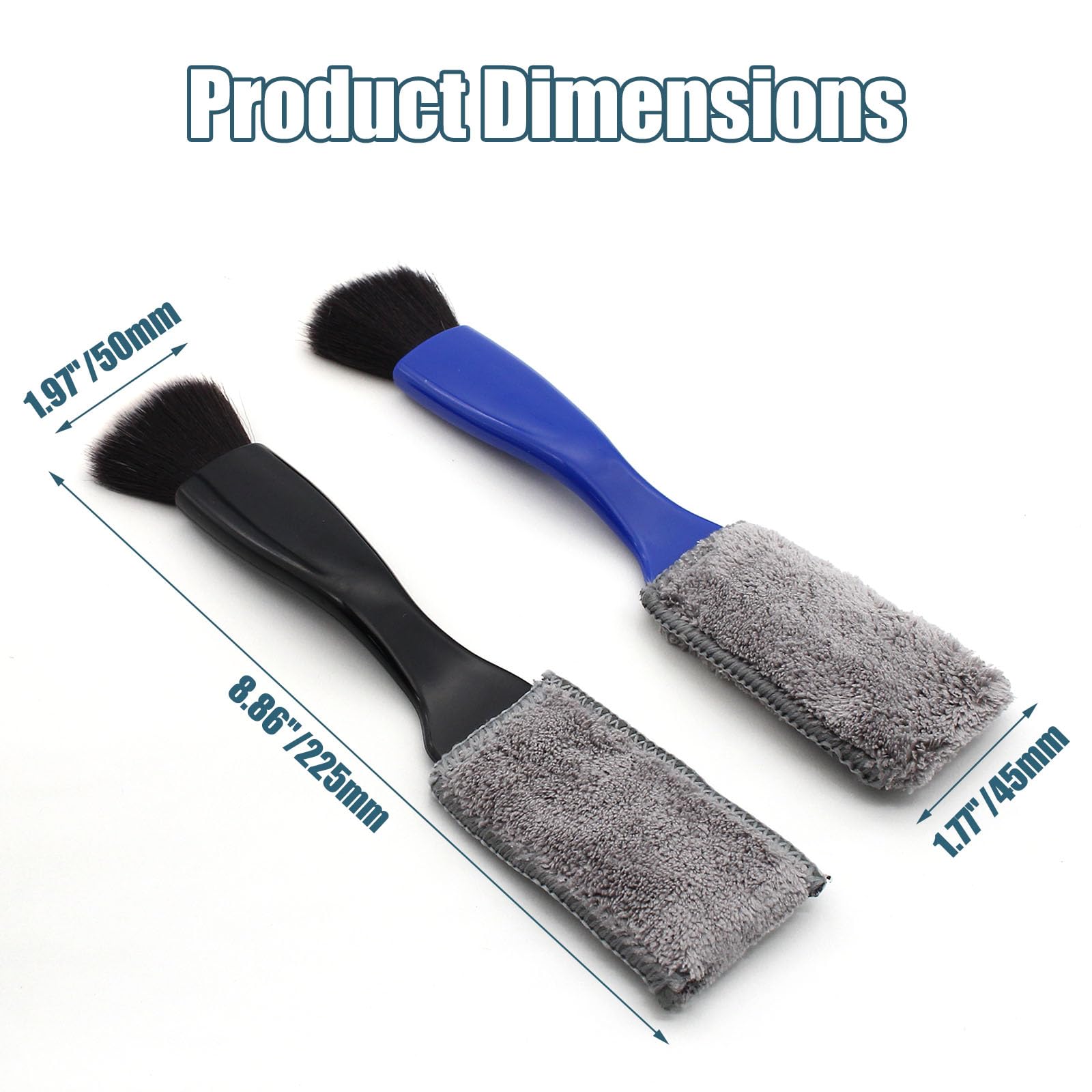 2Pack Double Head Car Cleaning Brush - 2 in 1 Detailing Tools for Interior, Air Vents, Dashboard - Blue & Black - Perfect for Car Detailing & Home Cleaning