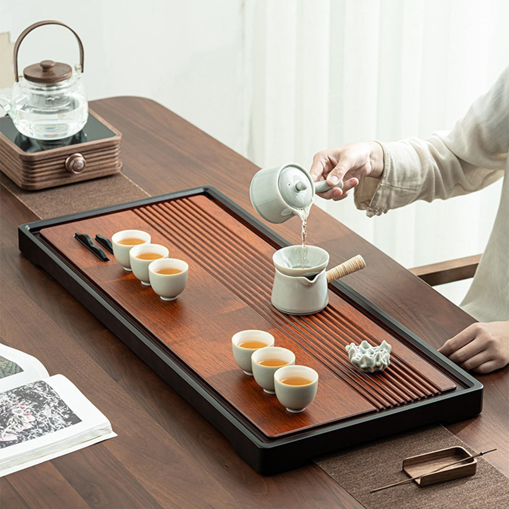 Premium Heavy Bamboo Tea Tray - Handcrafted Chinese Gongfu Tea Ceremony Set - Perfect for Tea Brewing, Zen Meditation & Home Decor
