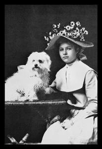 Fine Art Canvas Print - Woman in Bonnet with Maltese Terrier Dog Portrait - 20x30 Inches Wall Decor for Living Room, Bedroom & Office