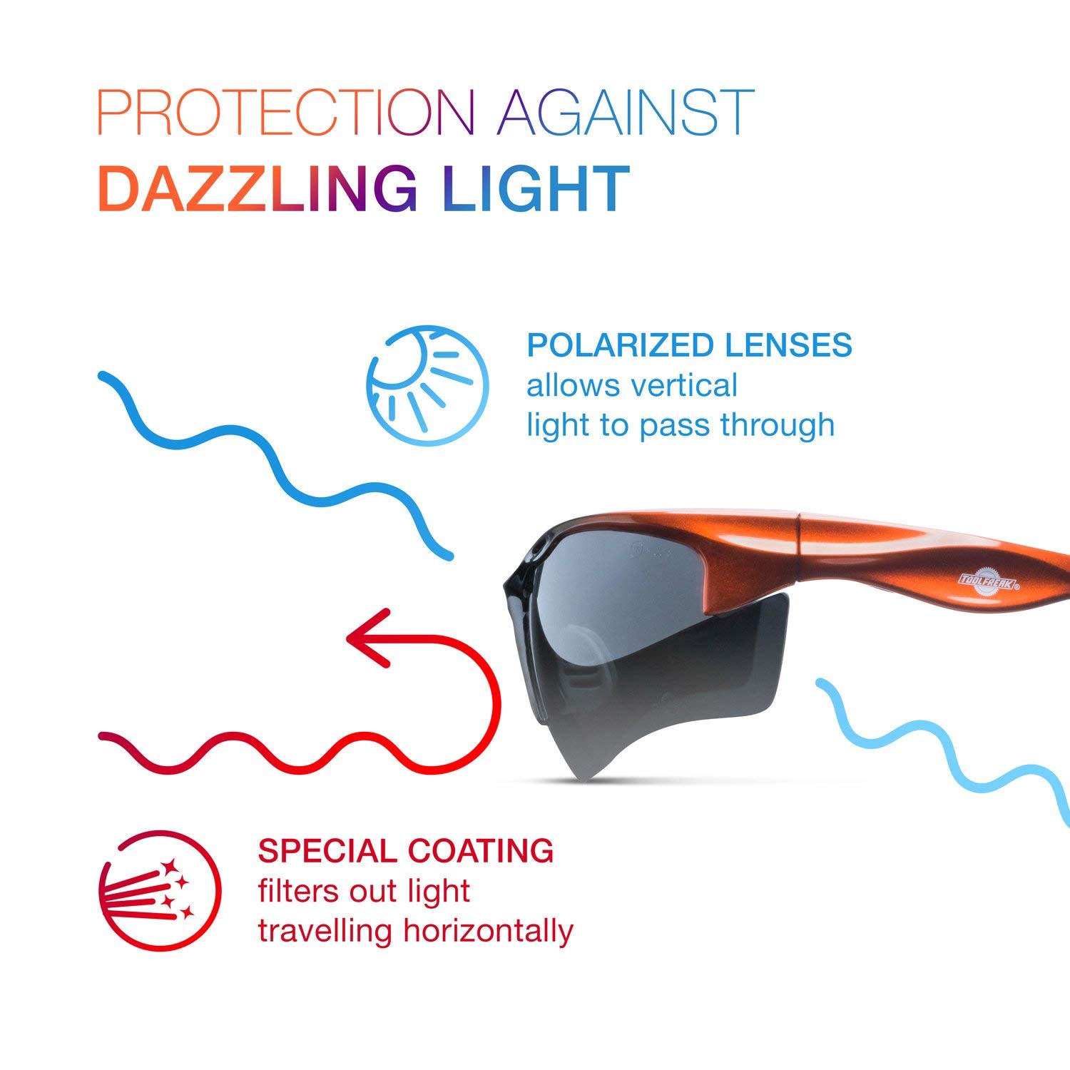 ToolFreak Polarized Rebel Safety Glasses - ANSI Z87.1-2015 Certified, U6 UV Protection - Dark Smoke Tinted Lens for Outdoor Work, Cycling & Driving - Anti-Fog, Secure Fit & Distortion-Free Vision - Includes Hard Case, Microfiber Cloth & Adjustable Neck Cord