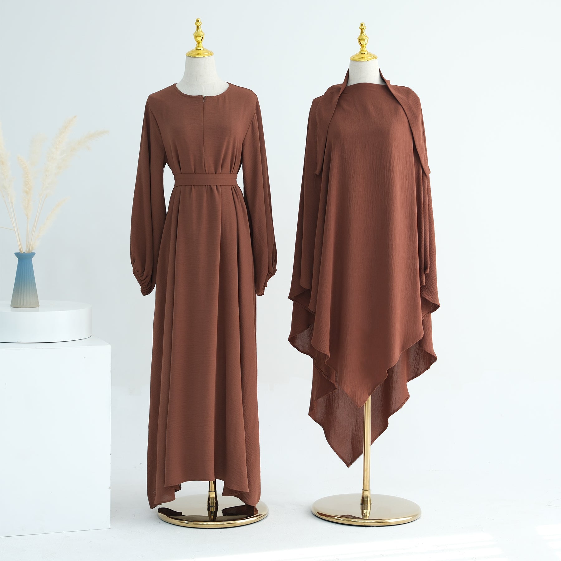 Elegant Brown Essential Abaya Khimar Set - Modest Islamic Prayer Dress for Women - Perfect for Daily Wear, Mosque Visits & Special Occasions