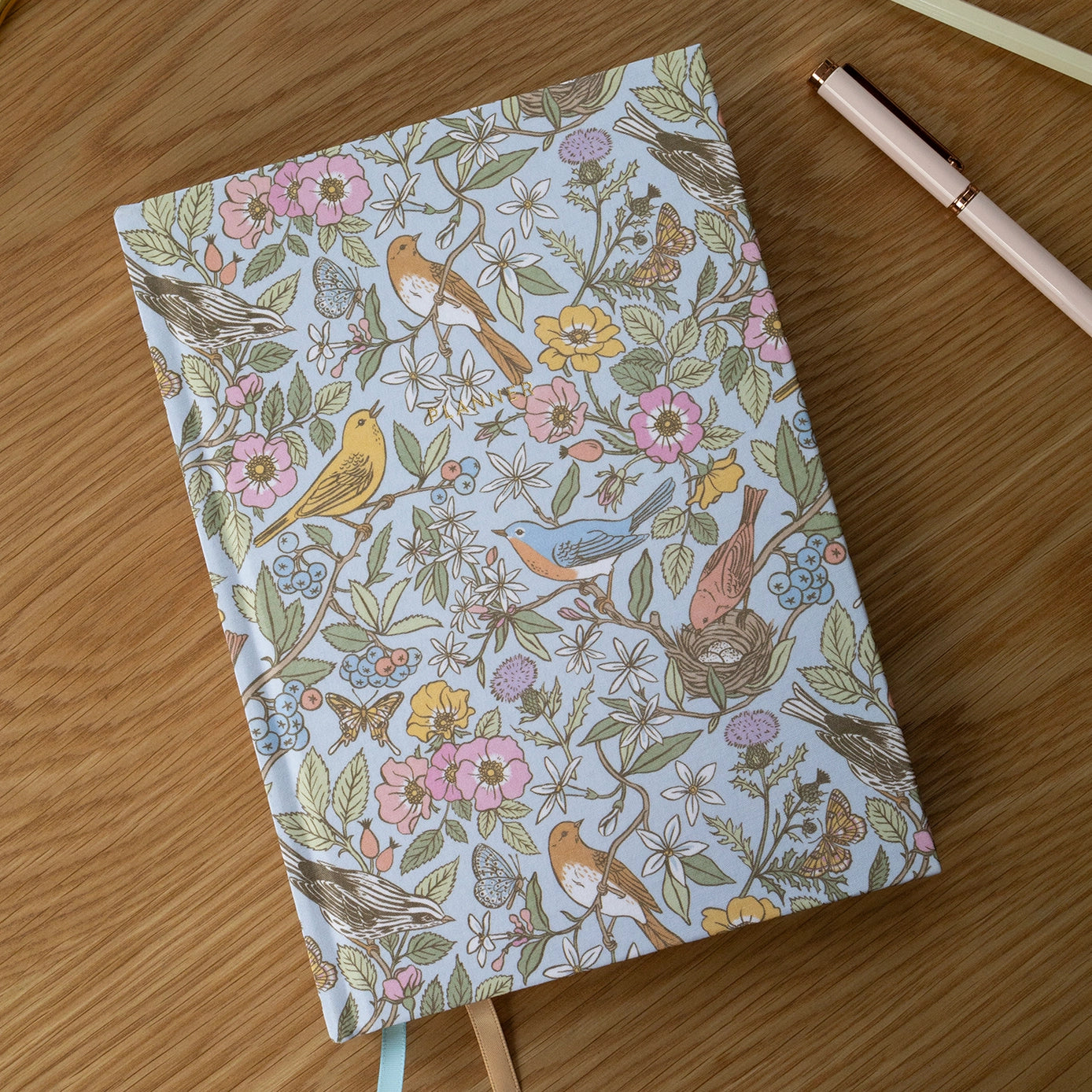 Botanica Paper Co. Linen Bound Undated Weekly Planner with Song Birds Design - Perfect for Daily Planning, Journaling & Productivity | Office, School & Home Use