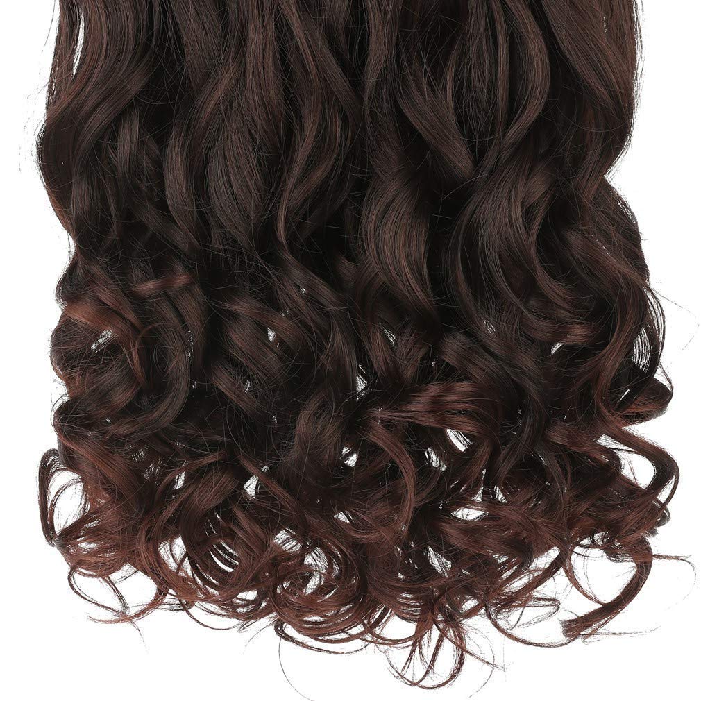 Premium Synthetic Hair Extensions for Women - 5 Clip-in Full Head Wavy/Curly Wig (4.6oz) - Maroon Highlighter Color | Perfect for Parties, Weddings & Daily Styling