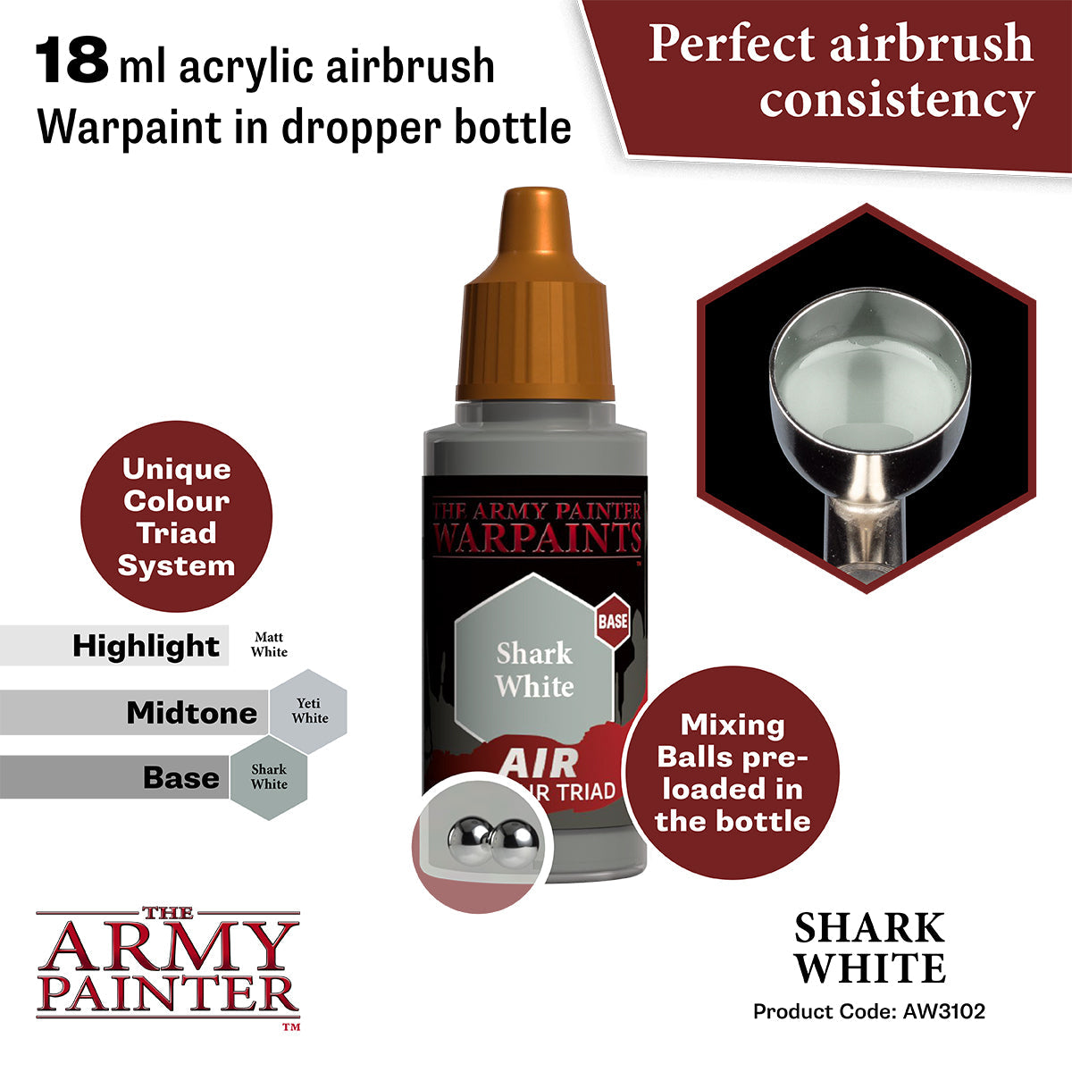 Warpaints Air: Shark White - Premium White Acrylic Paint for Miniatures & Models - Perfect for Warhammer, D&D, and Tabletop Gaming