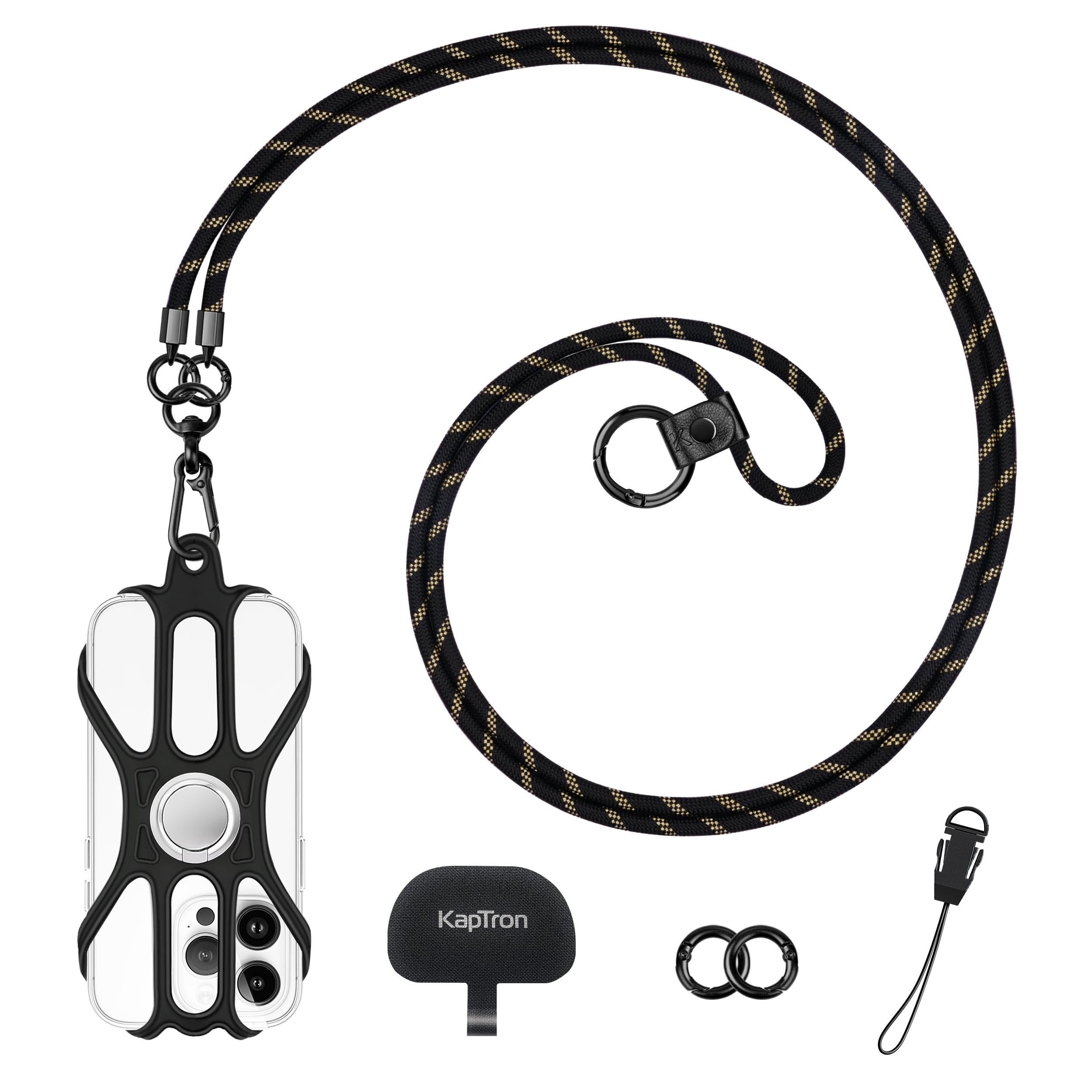 Kaptron Universal Adjustable Crossbody Phone Lanyard with Silicone Holder & Tethers - Hands-Free Phone Strap for Travel, Work, and Outdoor Activities
