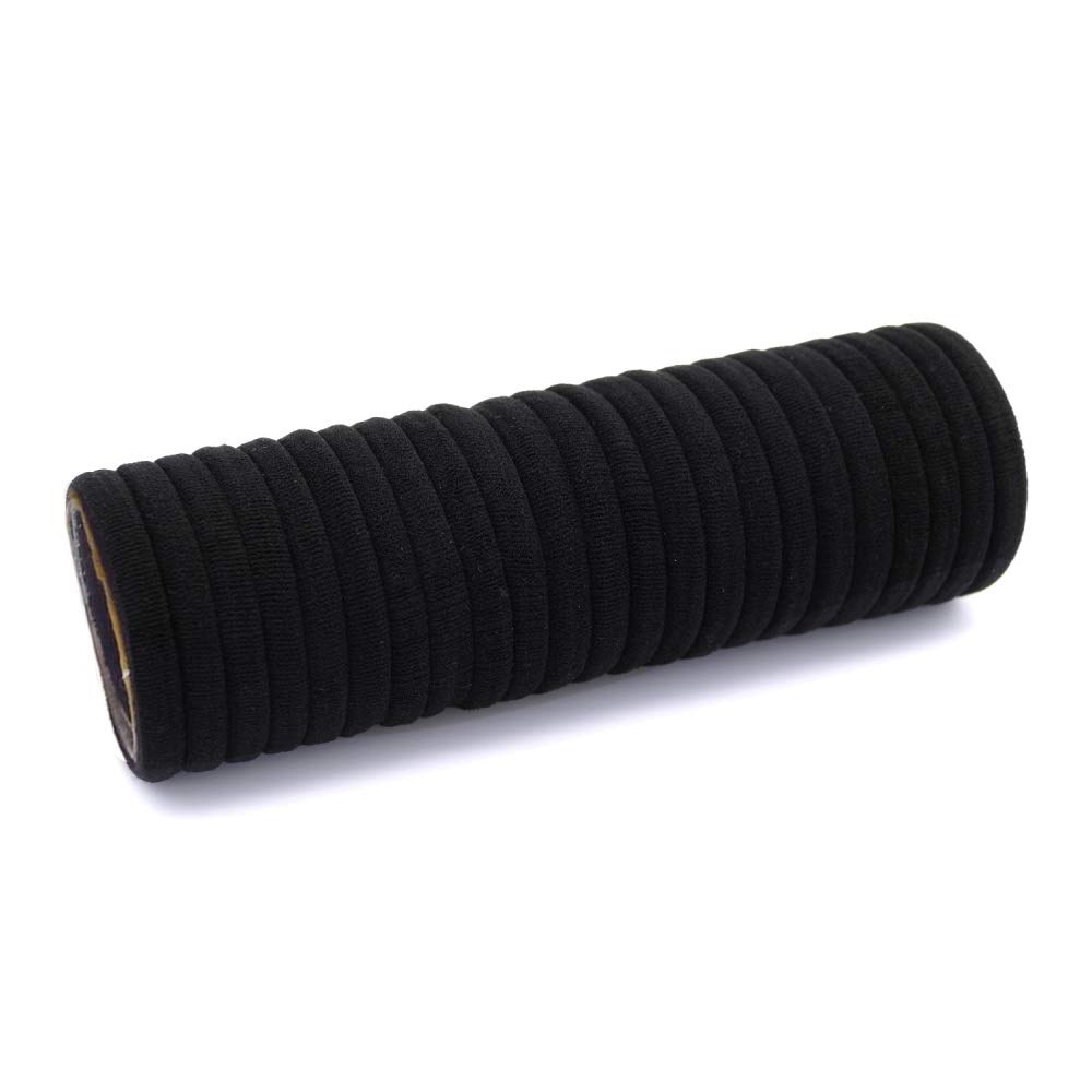 100 Pack Thick Seamless Cotton Hair Ties - No Crease Damage Stretchy Ponytail Holders & Scrunchies for Thick Hair - Black Hair Bands for Women & Girls - Perfect for Workouts, Yoga, Office & Daily Use