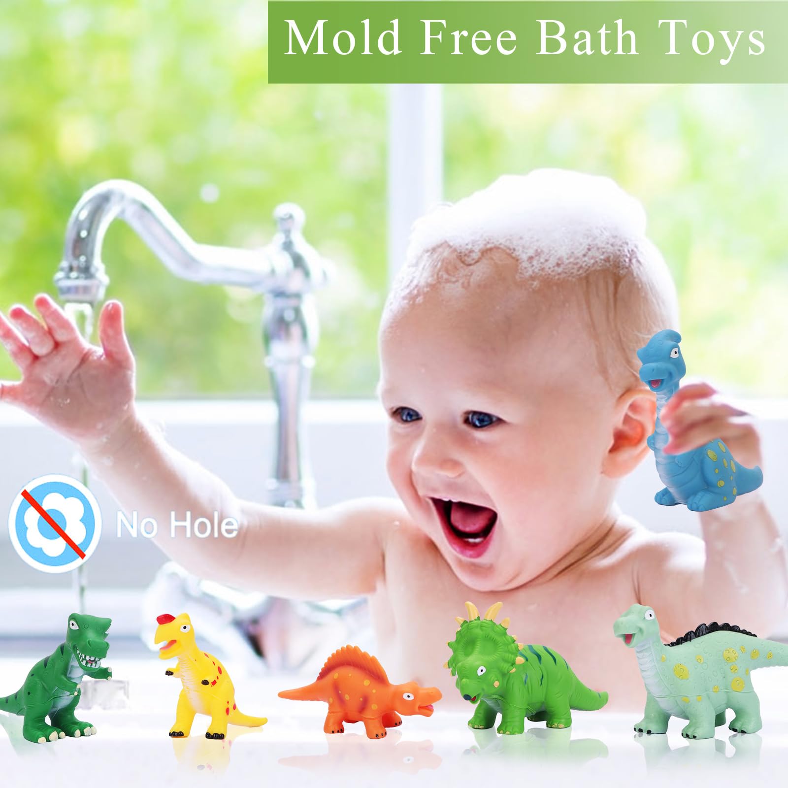Dinosaur Bath Toys for Toddlers - No Hole Pool & Bathtub Water Play Set - Fun Shower Time Educational Toys for Kids | Perfect for Bath Time, Pool Parties & Sensory Play