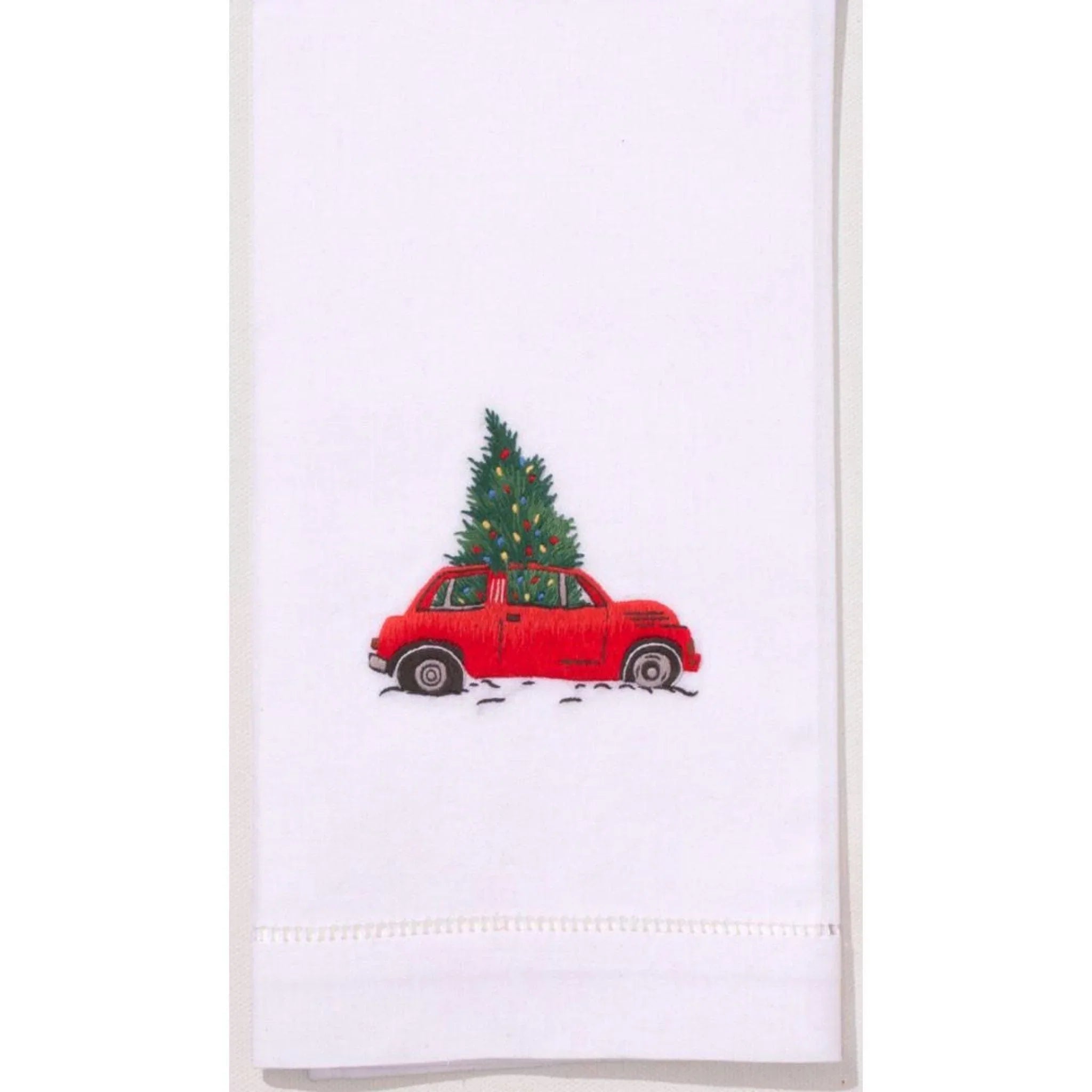Christmas Tree Car Embroidered Holiday Hand Towels - Festive Kitchen & Bathroom Decor for Christmas, Car Wash & Holiday Home Decorating