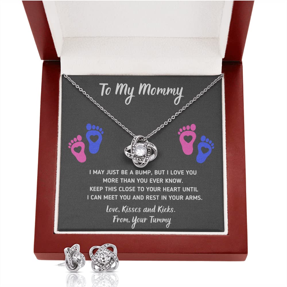 Baby Feet Jewelry Necklace - Heartfelt Gift for First Time Moms & Pregnant Women | Mommy to Be Keepsake with Baby Bump Charm | Includes Elegant LED Gift Box & Matching Earrings | Perfect for Baby Showers, Mother's Day & Pregnancy Announcements