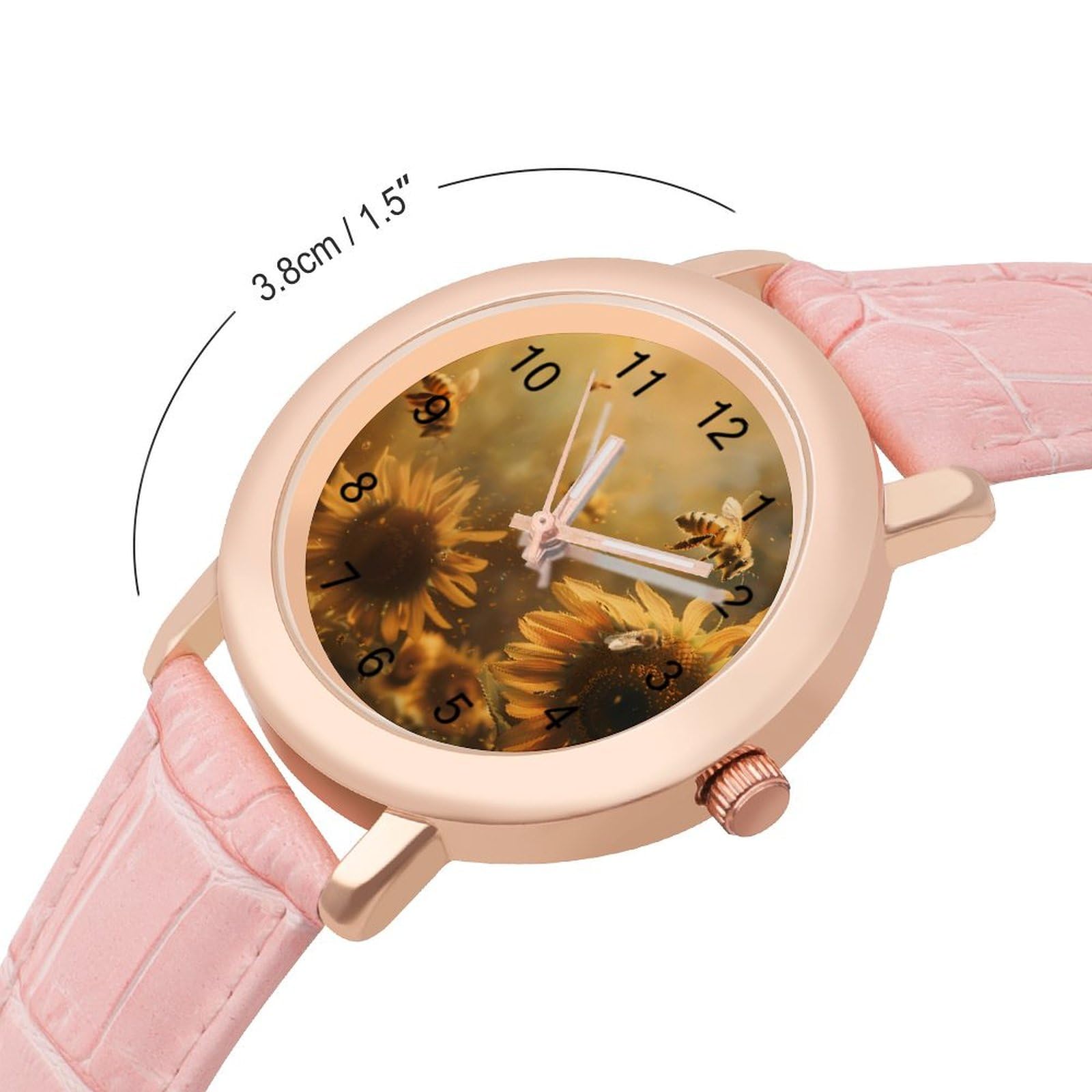 Elegant Honey Bees Flowers Women's Watch - Genuine Leather Strap Classic Quartz Wristwatch for Women - Perfect for Office, Travel & Everyday Wear
