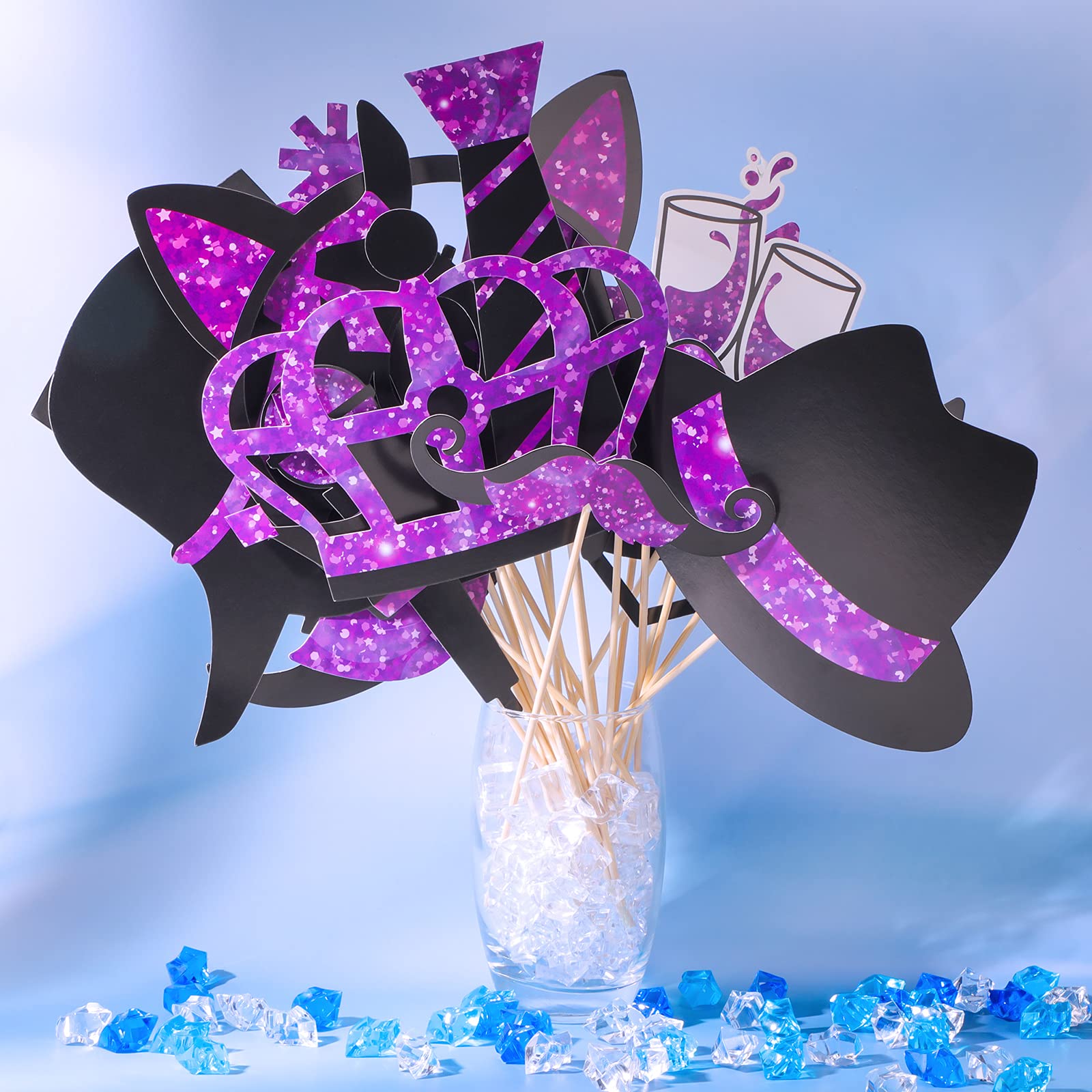 24-Piece Funny Photo Booth Props Set - Hats, Lipstick, Tie & Crowns for Birthday, Wedding, Graduation, Prom, Disco & Mardi Gras Parties (Black & Purple) - Perfect for Social Media, Events & Memorable Celebrations