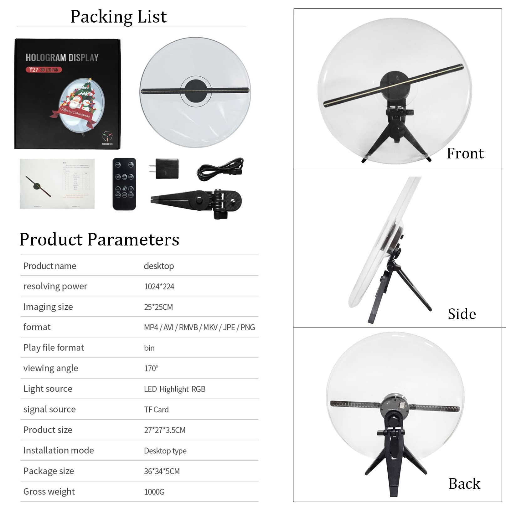 3D Hologram Fan - 1600x224 High Resolution LED Advertising Display with 224 Beads & Acrylic Cover - Perfect for Business Trade Shows, Retail Stores, and Gift Shops - Ideal for Product Promotions, Events, and Visual Marketing