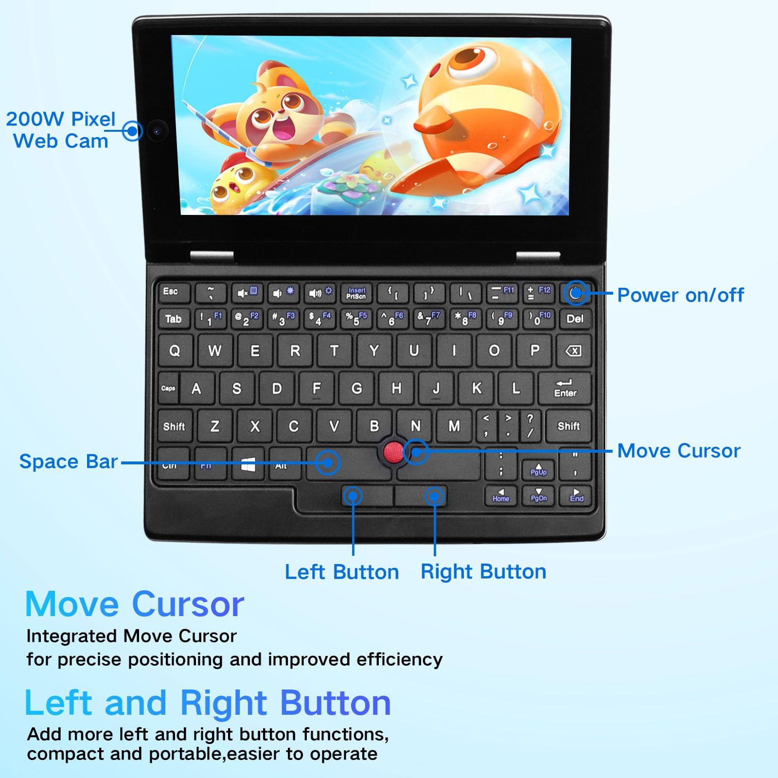 UDKED 7-inch Windows 11 Touchscreen Laptop - Lightweight Portable Notebook with Office, USB 3.0, Mini HDMI, WiFi, 256GB Storage - Perfect for Students, Travel & Remote Work