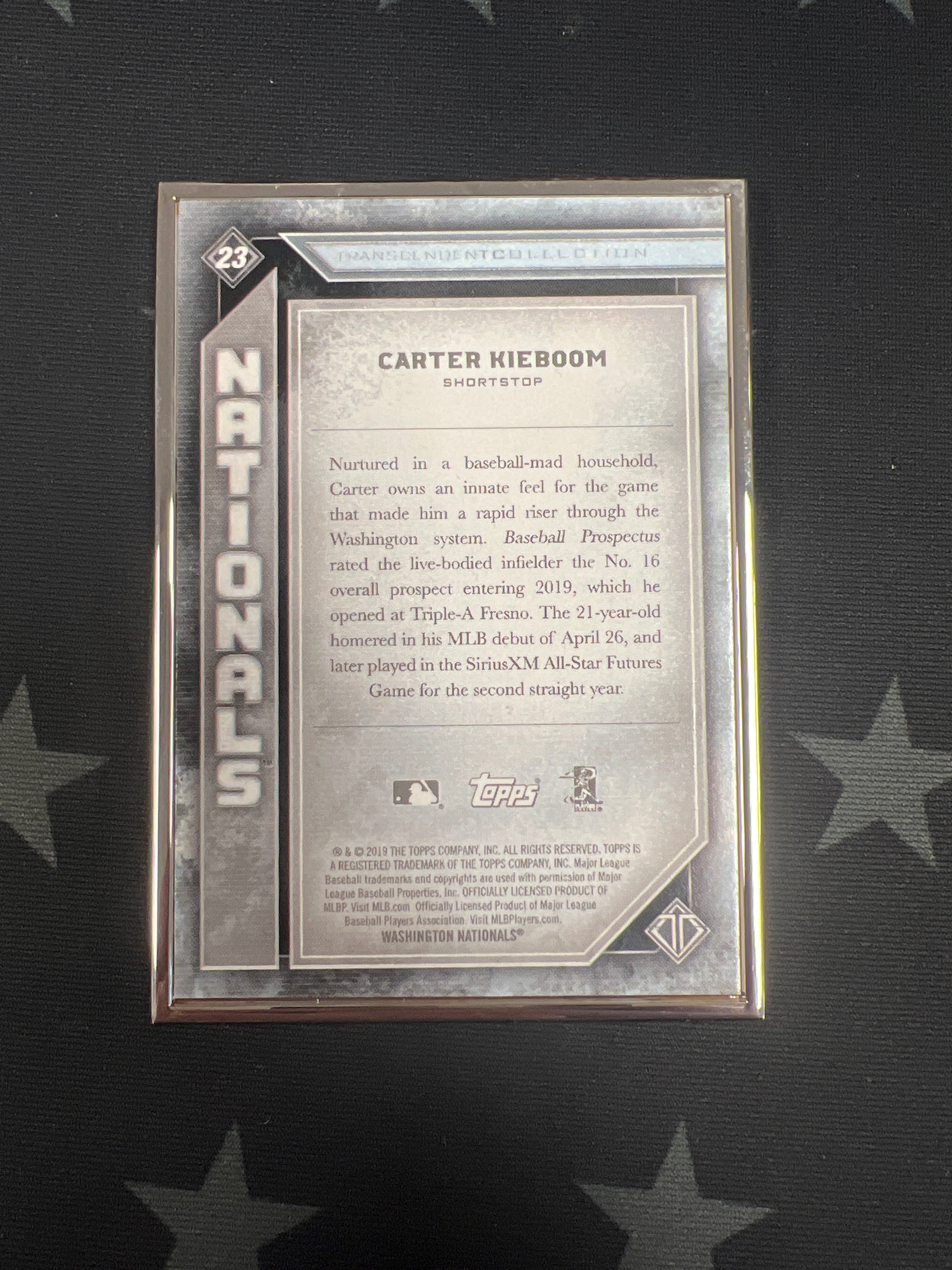 2019 Topps Transcendent Carter Kieboom Rookie Card #23 Metal Frame Limited to 100 - Perfect for Baseball Card Collectors and Sports Memorabilia Enthusiasts