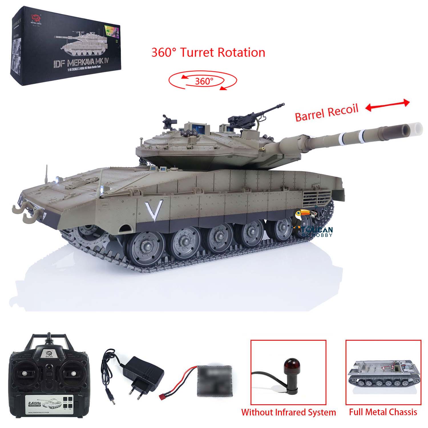 Full Metal IDF Merkava MK IV 360 1/16 Scale RC Tank Chassis for Heng Long 3958 - DIY Military Model Kit for Radio Controlled Battle Tanks - Perfect for Collectors, Wargaming, and RC Tank Battles