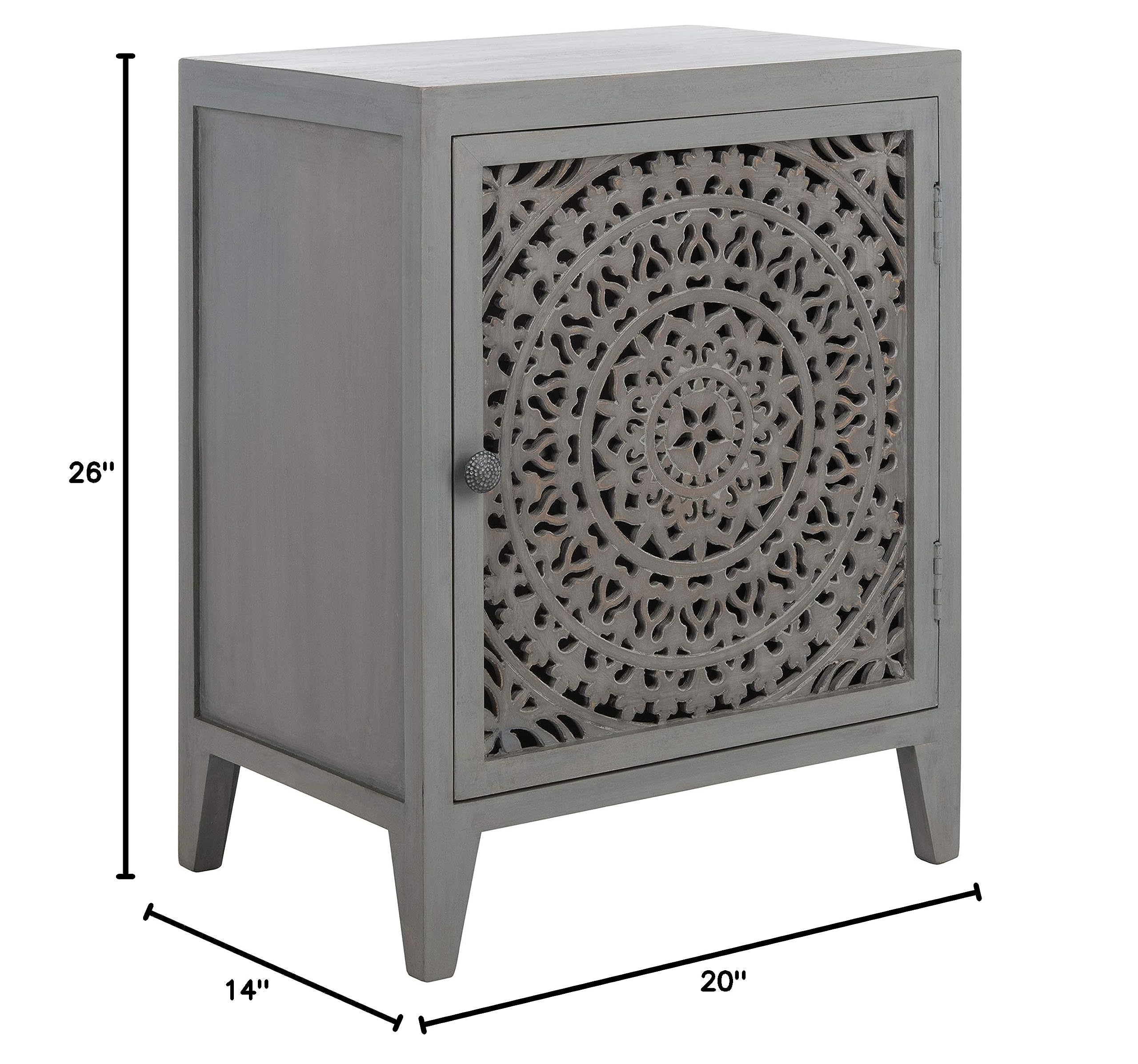 Safavieh Home Thea Brown 1-Door Carved Mandala Nightstand - Elegant Bedside Table with Storage for Bedroom Decor