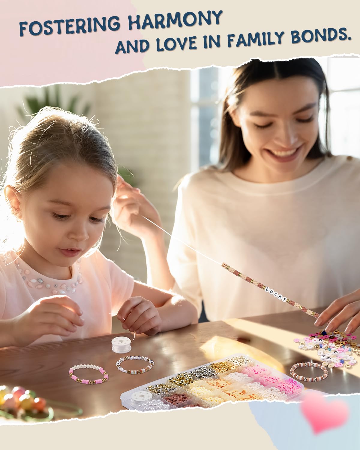 DIY Clay Beads & Letter Beads Bracelet Making Kit - Golden Beads for Jewelry Making, Friendship Bracelet Charms, Arts and Crafts Supplies for Women - Perfect Birthday Gift, Preppy Style (Pink & Brown) - Great for Parties, Girlfriend Gifts & Creative Jewelry Projects