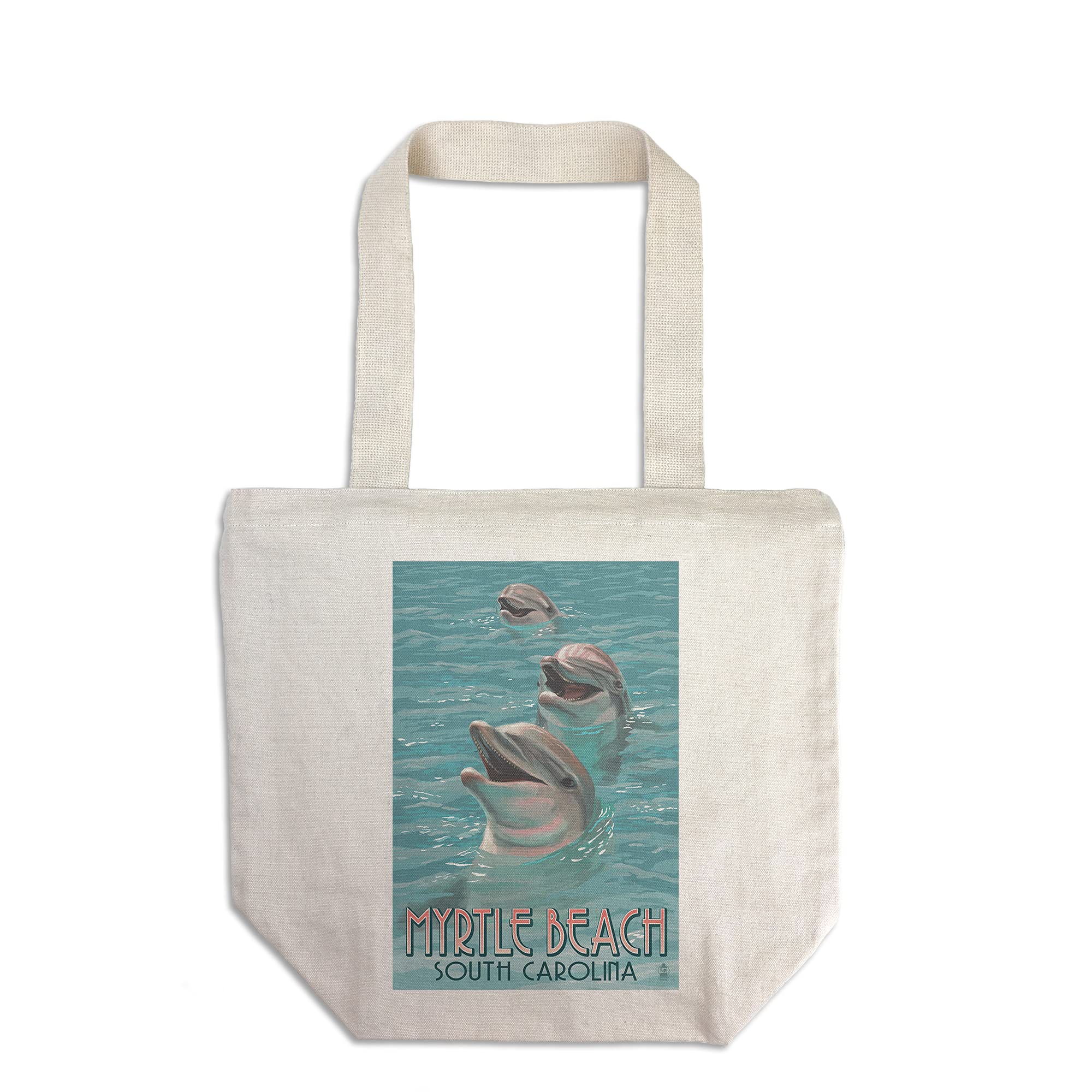 Lantern Press Myrtle Beach Dolphins Tote Bag - 100% Cotton Canvas Reusable Shopping Bag - Perfect for Beach Trips, Groceries & Eco-Friendly Lifestyle