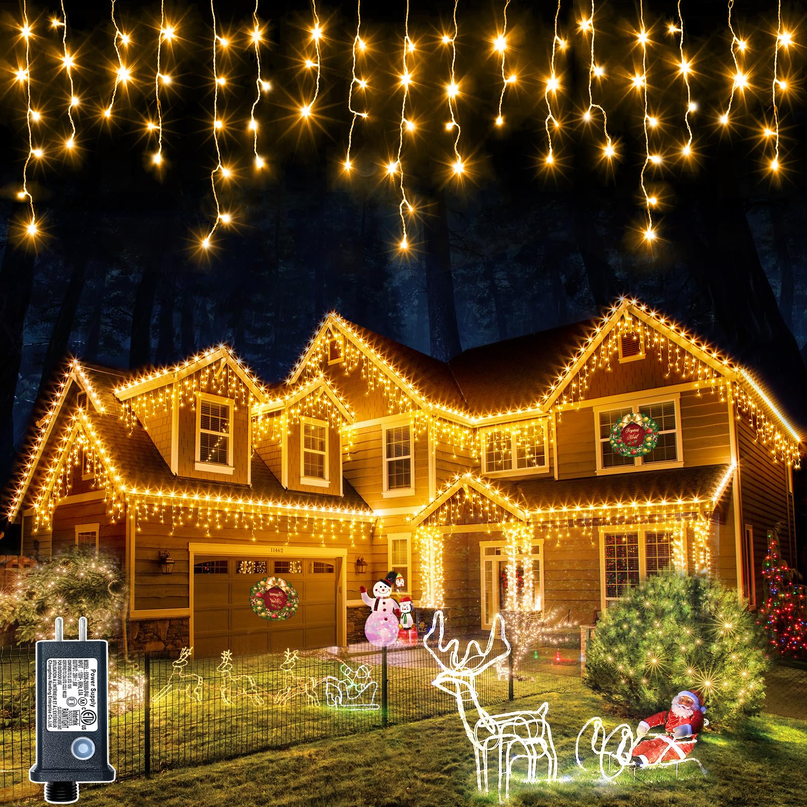 99ft 1216 LED Christmas Lights Outdoor Waterproof - 8 Modes Icicle String Lights with 228 Drops, Plug-in Fairy Lights with Timer Memory Function | Perfect for Holiday Decorations, Christmas Tree, Wedding, Party, Garden, Porch & Indoor/Outdoor Decor