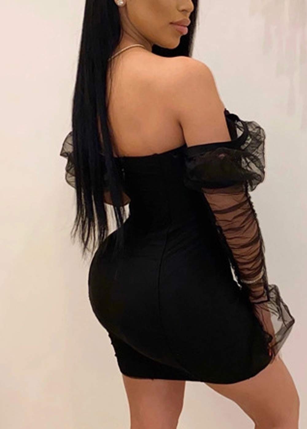 **Cocoinsity Women's Sexy Clubwear Bodycon Mini Dress - Long Sleeve Mesh Patchwork Party Dress for Night Out, Clubbing, and Special Occasions**