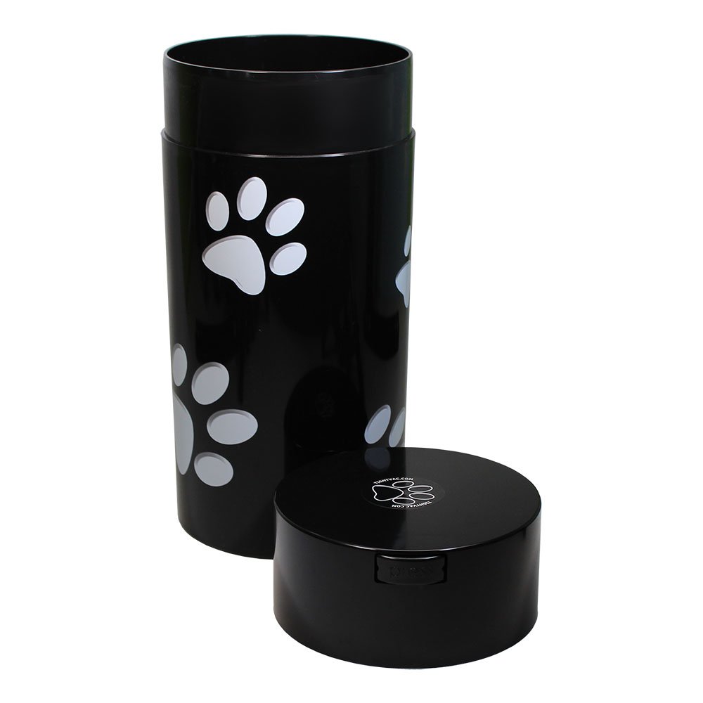 Pawvac 24oz Vacuum Sealed Pet Food Storage Container with Black Cap & White Paw Design - Airtight Dry Food Dispenser for Dog Treats, Cat Kibble & Bulk Food Storage in Kitchen, Pantry or RV