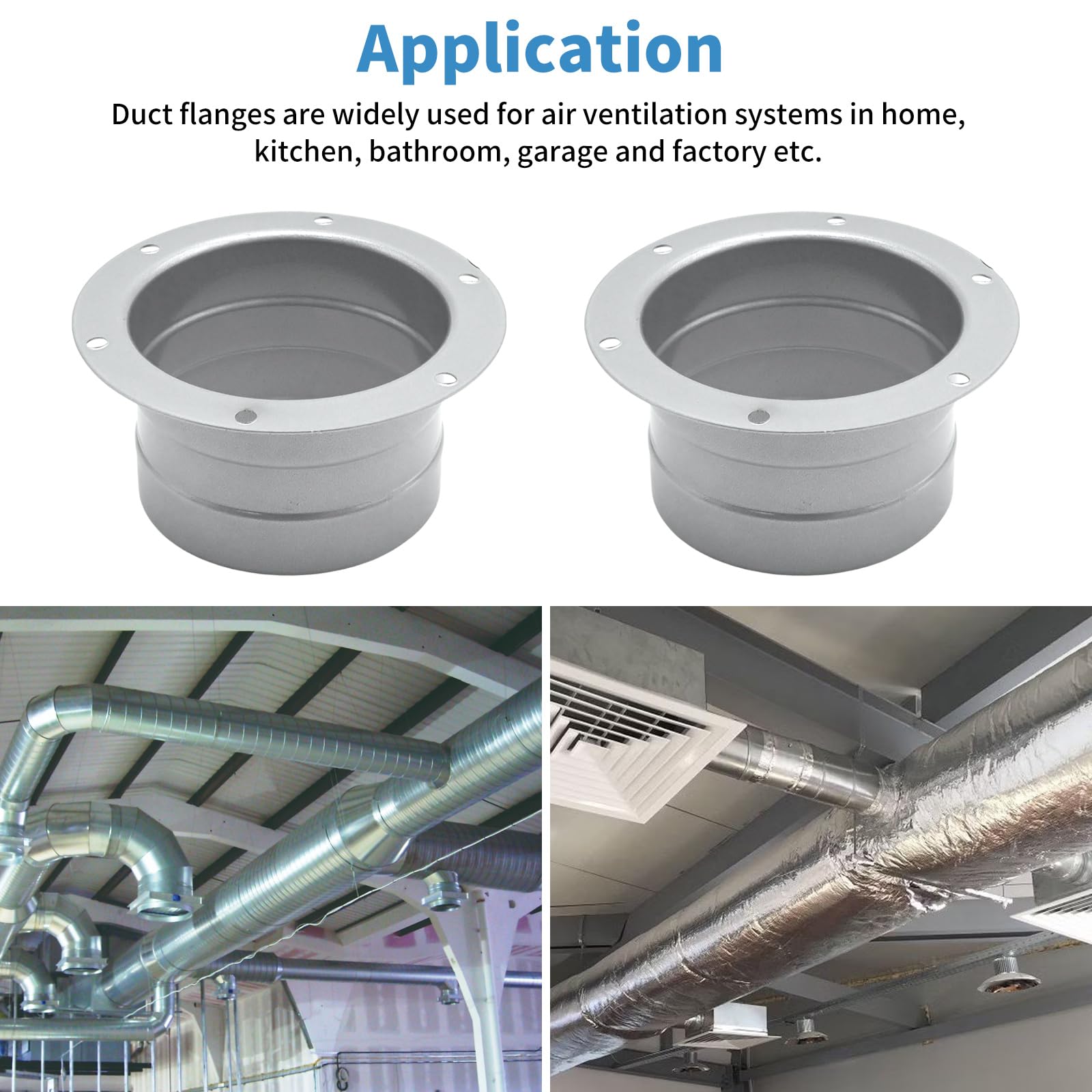 3 Inch Duct Connector Flange - 2 Pack Metal Straight Pipe for HVAC, Ventilation, Cooling & Heating Systems | Perfect for Home, Office & Industrial Air Conditioning Installations