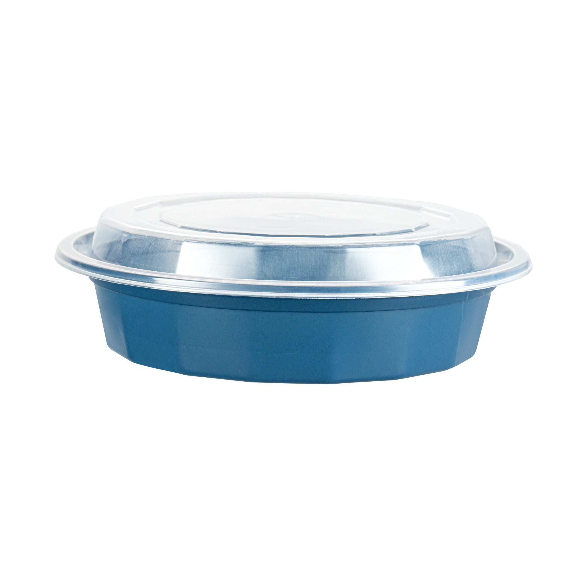 24 oz Round Midnight Blue Plastic Food Storage Containers with Clear Lids - Microwave Safe, 7.25