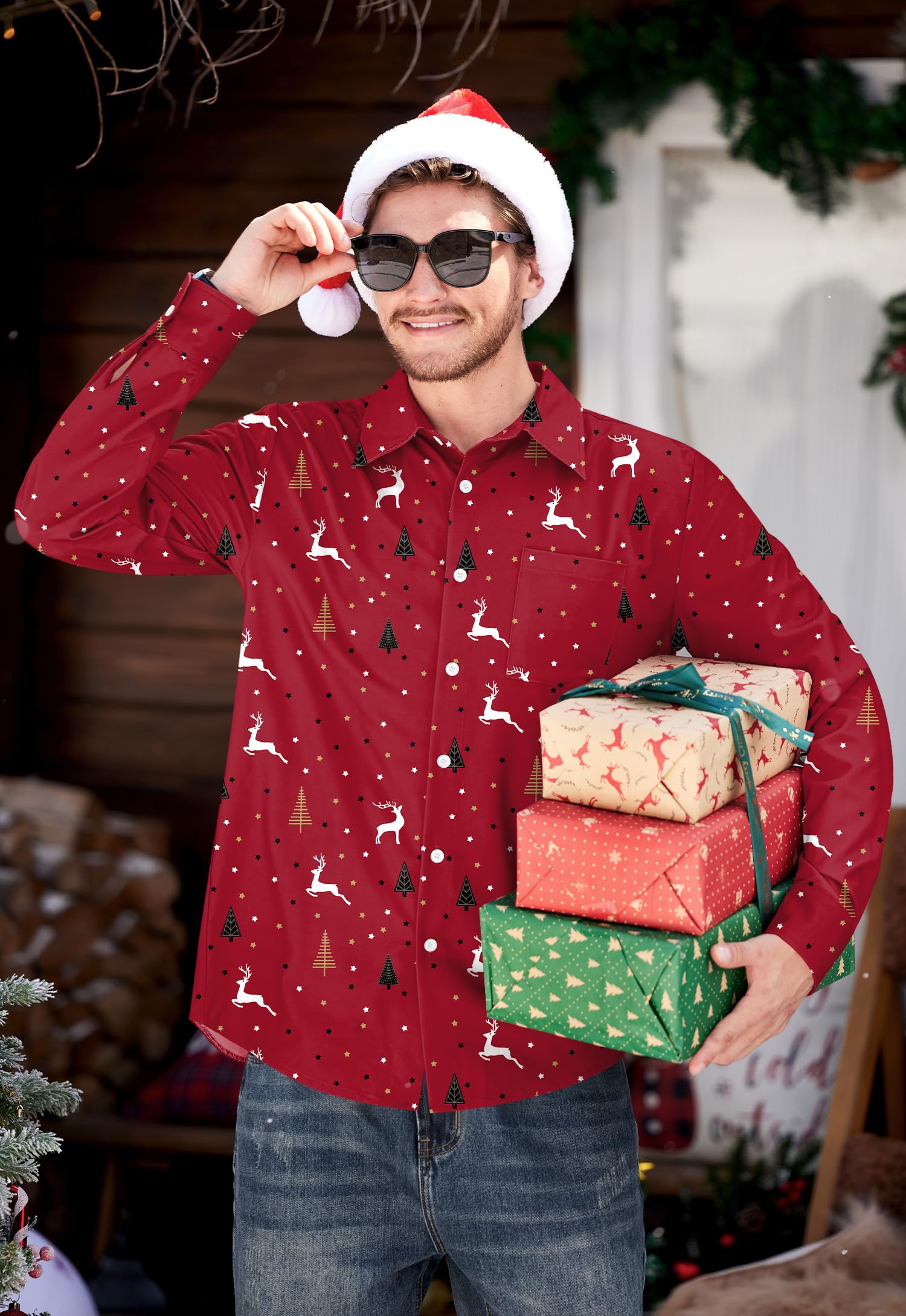 Arvilhill Men's Ugly Christmas Shirts - Long Sleeve Holiday Party Wear (S-XXL)