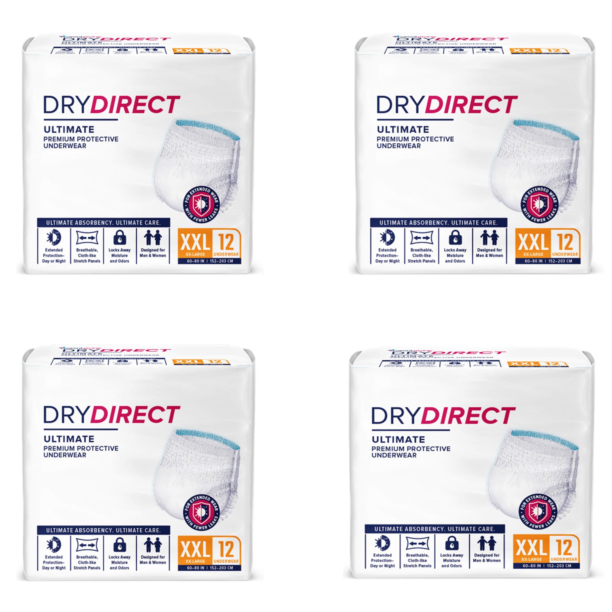 Dry Direct Ultimate Absorbent Underwear for Adults - XX-Large (Pack of 48) - Incontinence Protection for Men & Women - Ideal for Overnight Use, Travel and Home Care