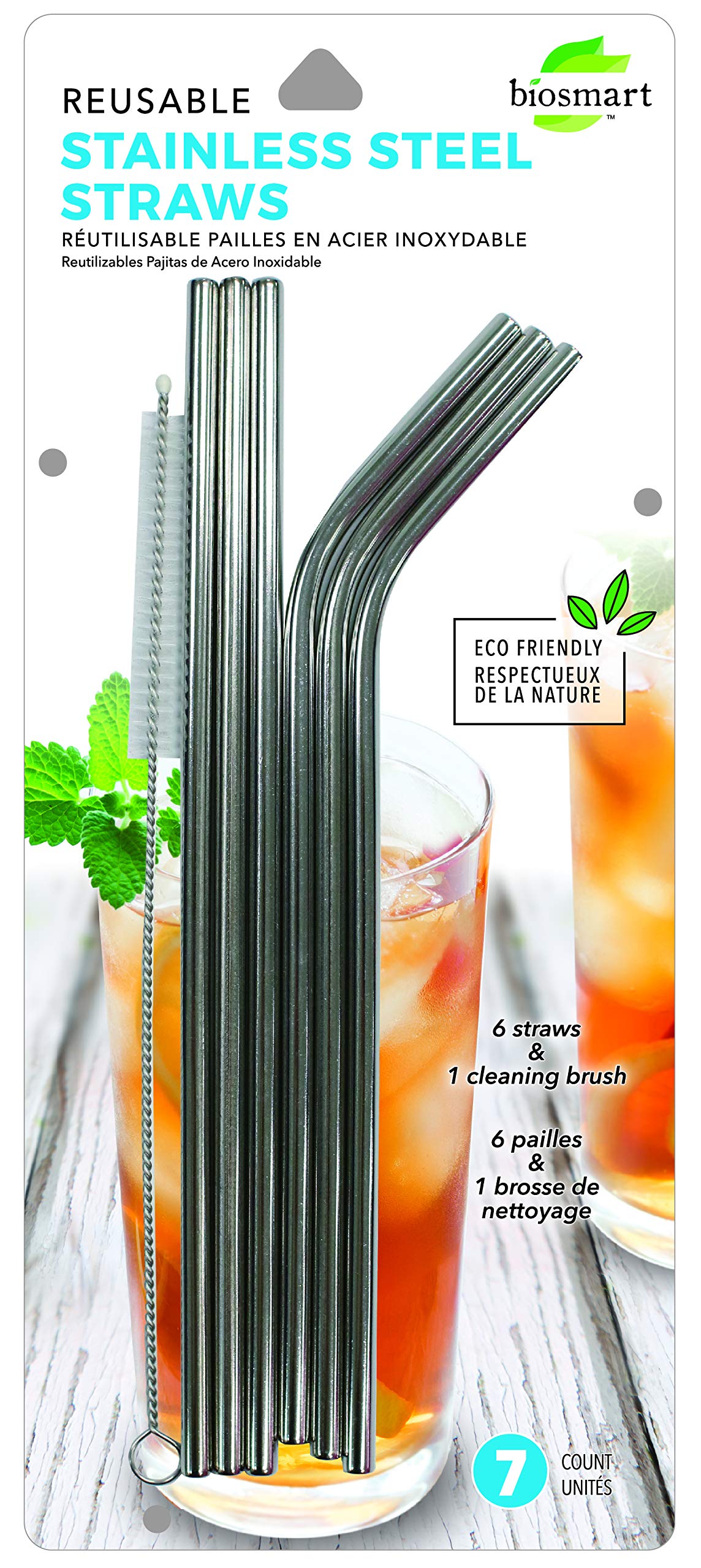 Eco-Friendly Reusable Stainless Steel Straws Set - 6 Metal Drinking Straws with Cleaning Brush | Perfect for Smoothies, Iced Coffee & Home/Office Use