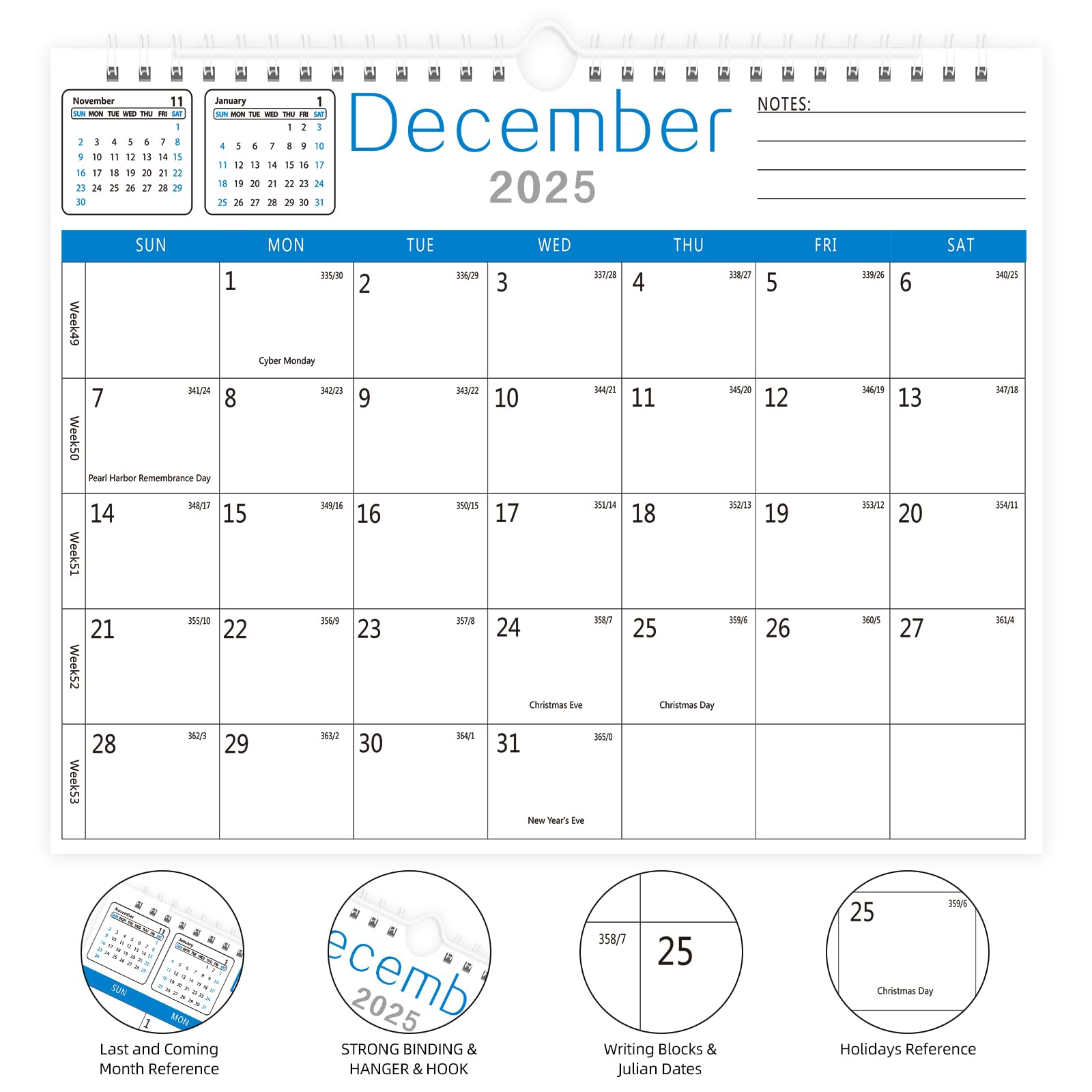 BHR 2025-2026 Wall Calendar | 18-Month Monthly Planner (Jan 2025-Jun 2026) | 14.7