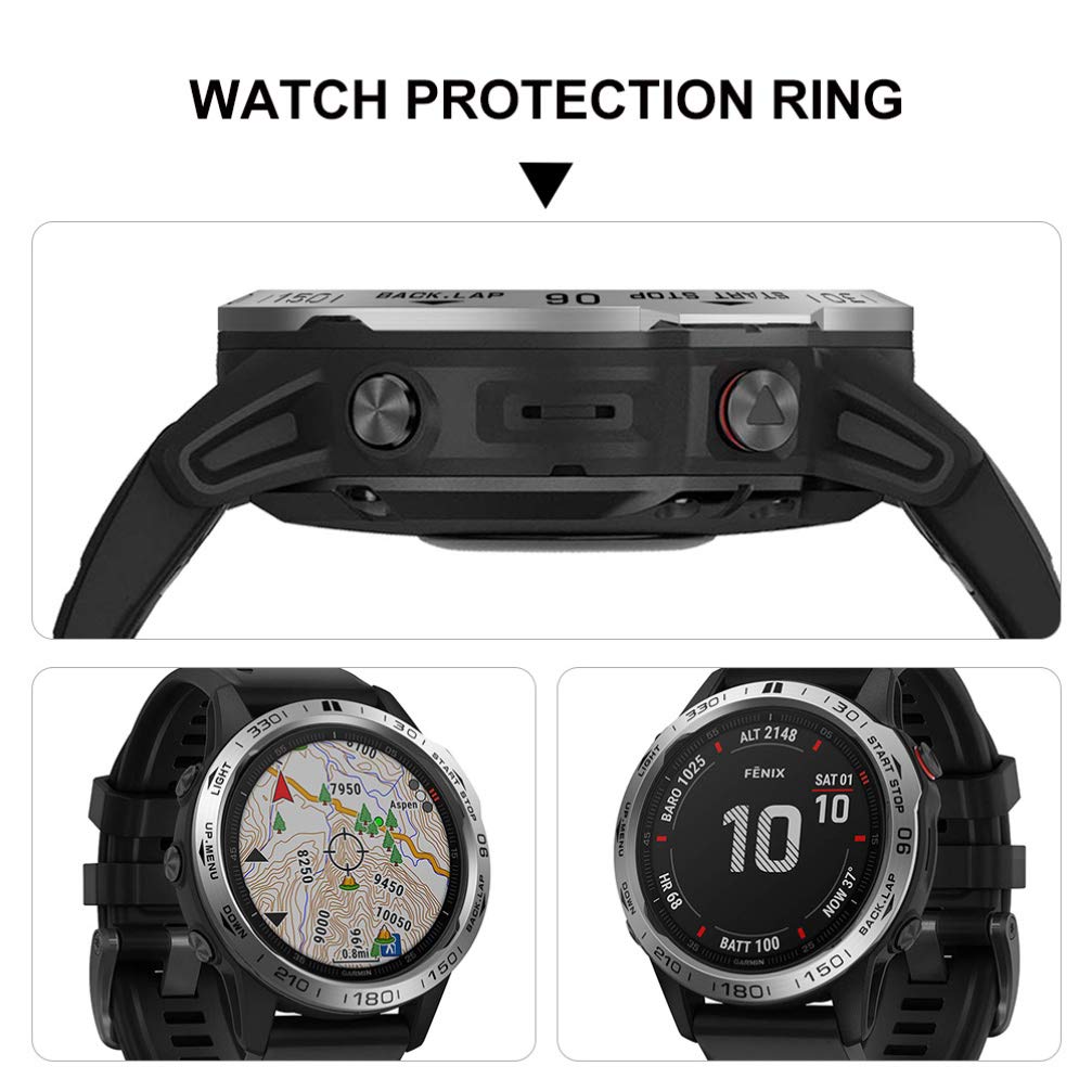 1PC Stainless Steel Watch Bezel Ring Case Cover for Garmin Fenix 6X - Durable Metal Protective Ring Replacement - Perfect for Outdoor Sports, Hiking & Adventure Activities